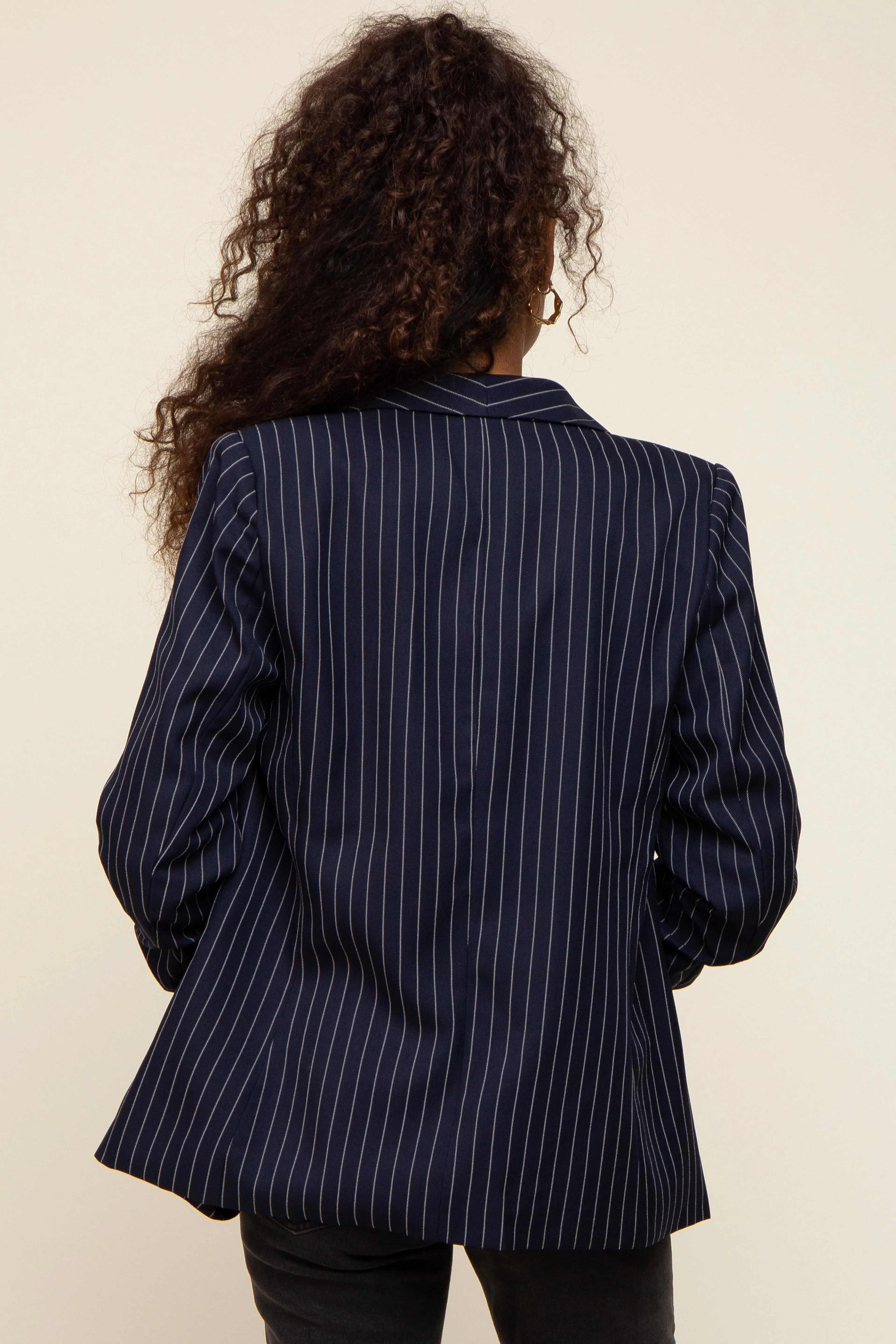 Navy Blue Pinstriped Blazer sold by Pinkblush product image thumbnail 3
