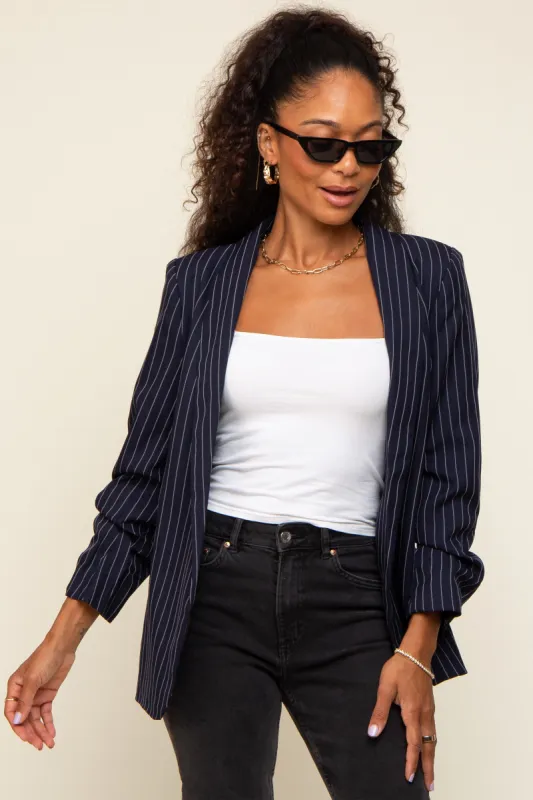 Navy Blue Pinstriped Blazer sold by Pinkblush