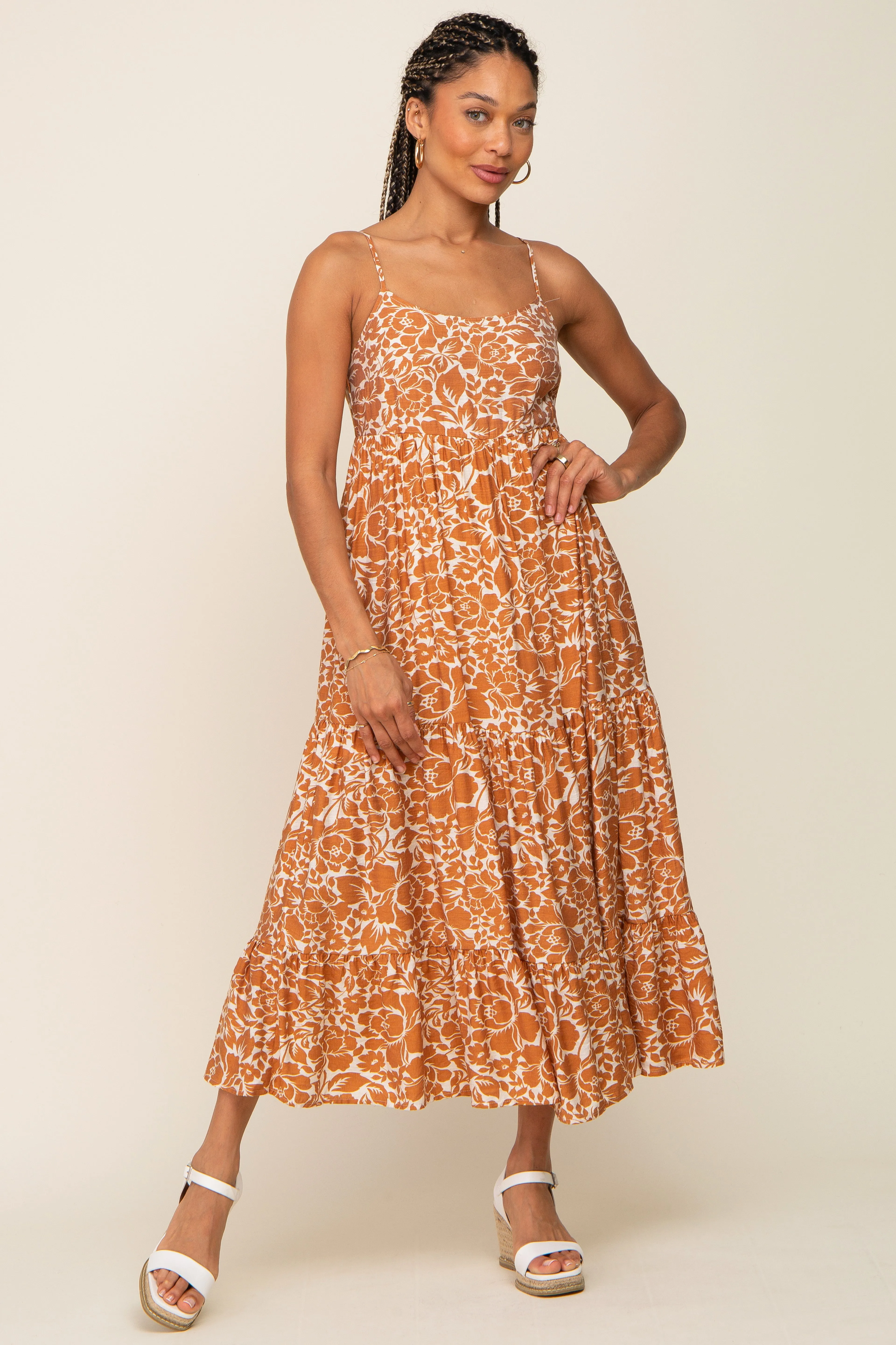 Rust Floral Tiered Midi Dress sold by Pinkblush product image thumbnail 4