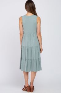 Light Olive Tiered Sleeveless Maternity Midi Dress sold by Pinkblush