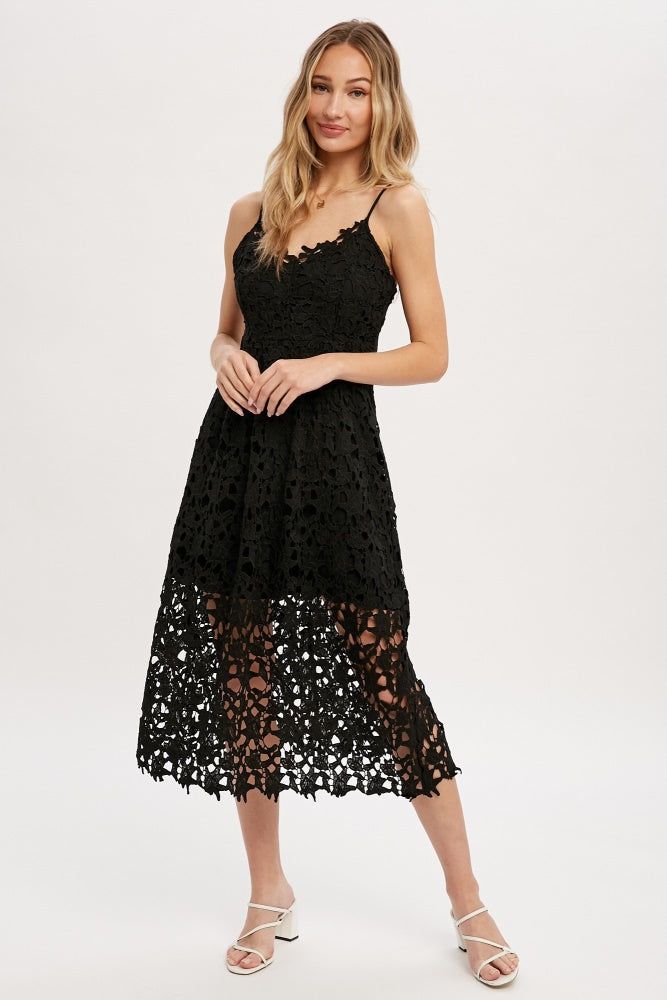Black Crochet Lace Midi Dress sold by Pinkblush product image thumbnail 2
