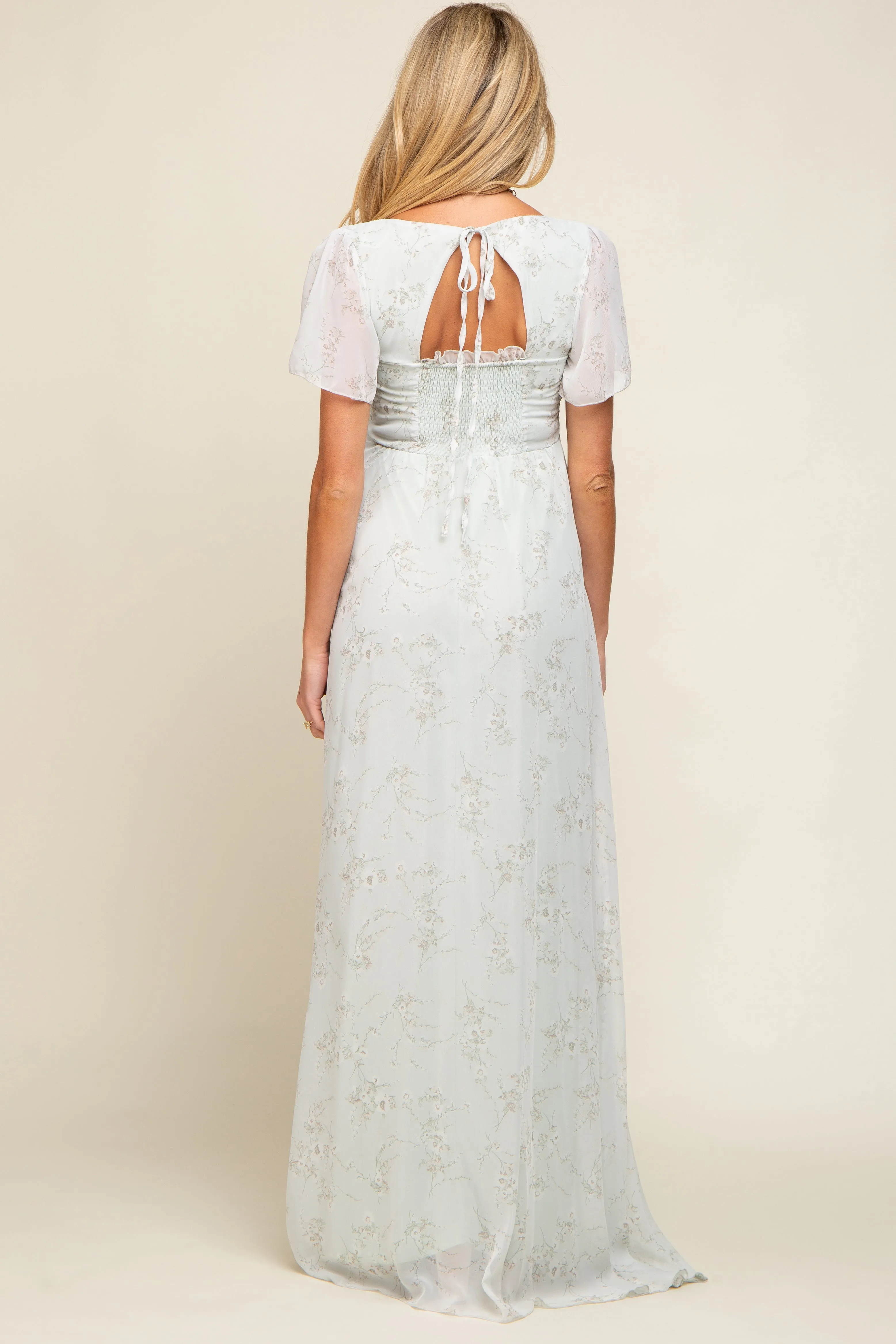 Mint Green Floral Smocked Chiffon Maternity Maxi Dress sold by Pinkblush product image thumbnail 3