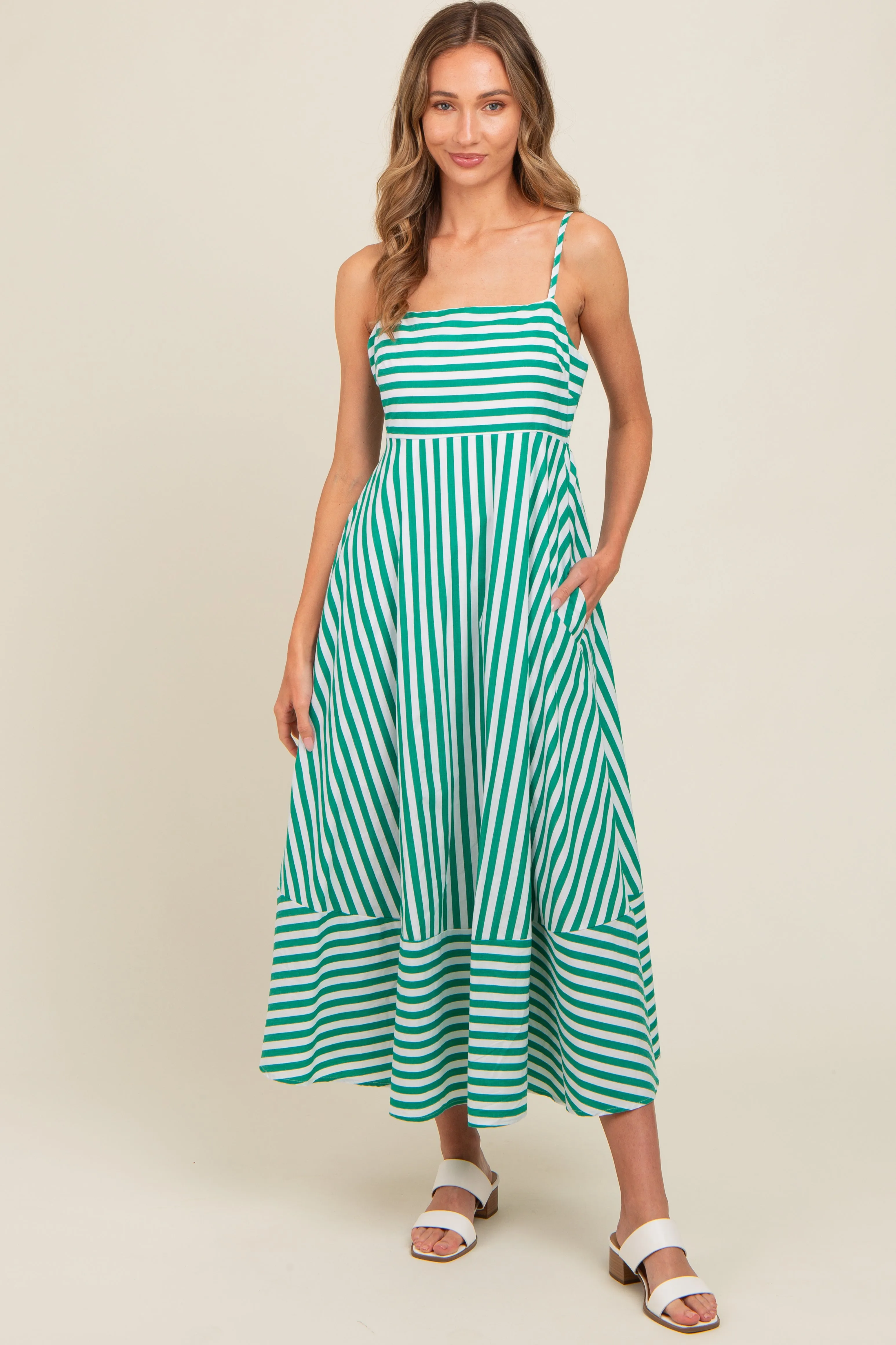 Green Contrast Stripe Maternity Midi Dress sold by Pinkblush product image thumbnail 4