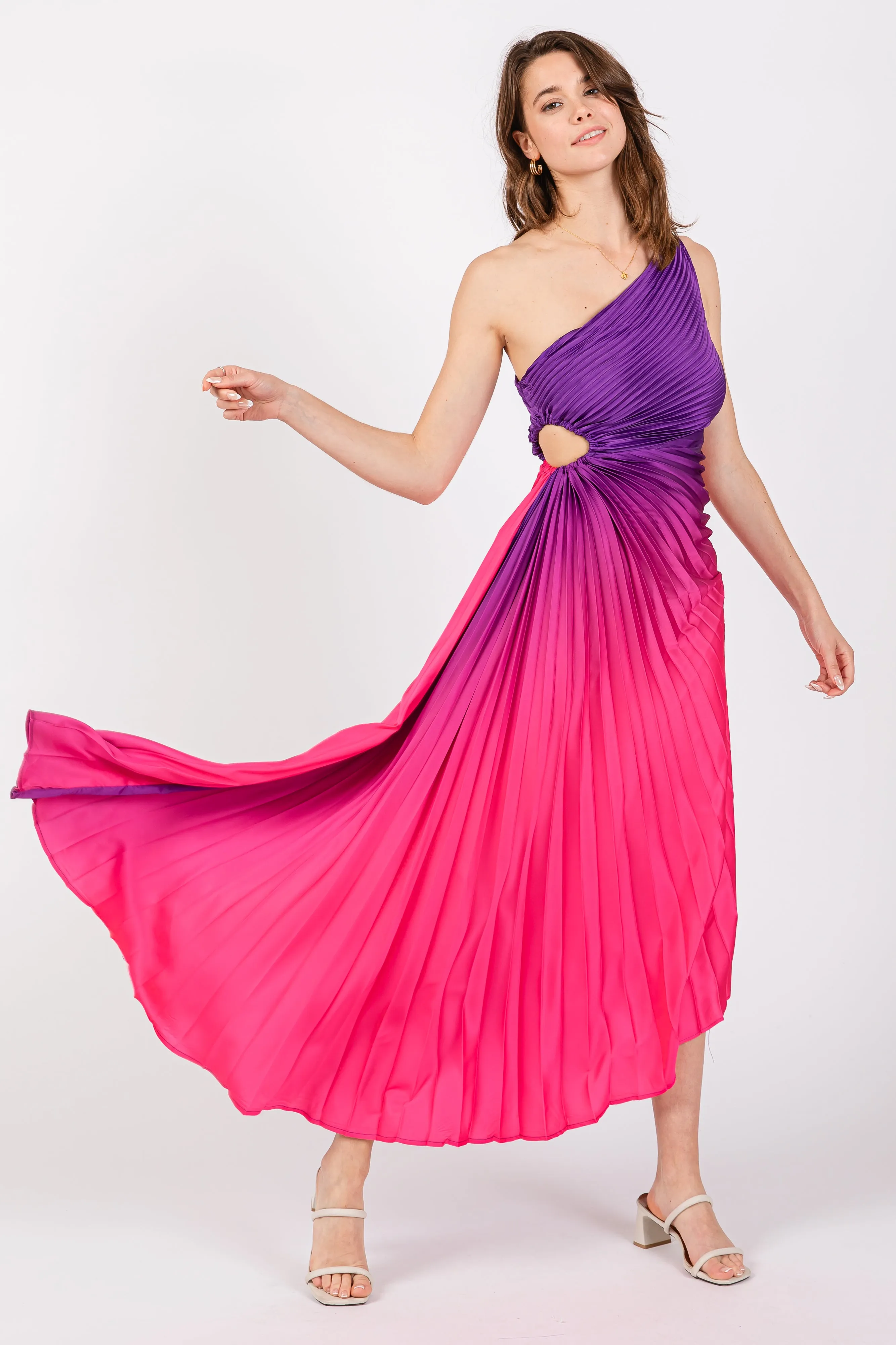 Purple Ombre Pleated Asymmetrical Maxi Dress sold by Pinkblush product image thumbnail 5