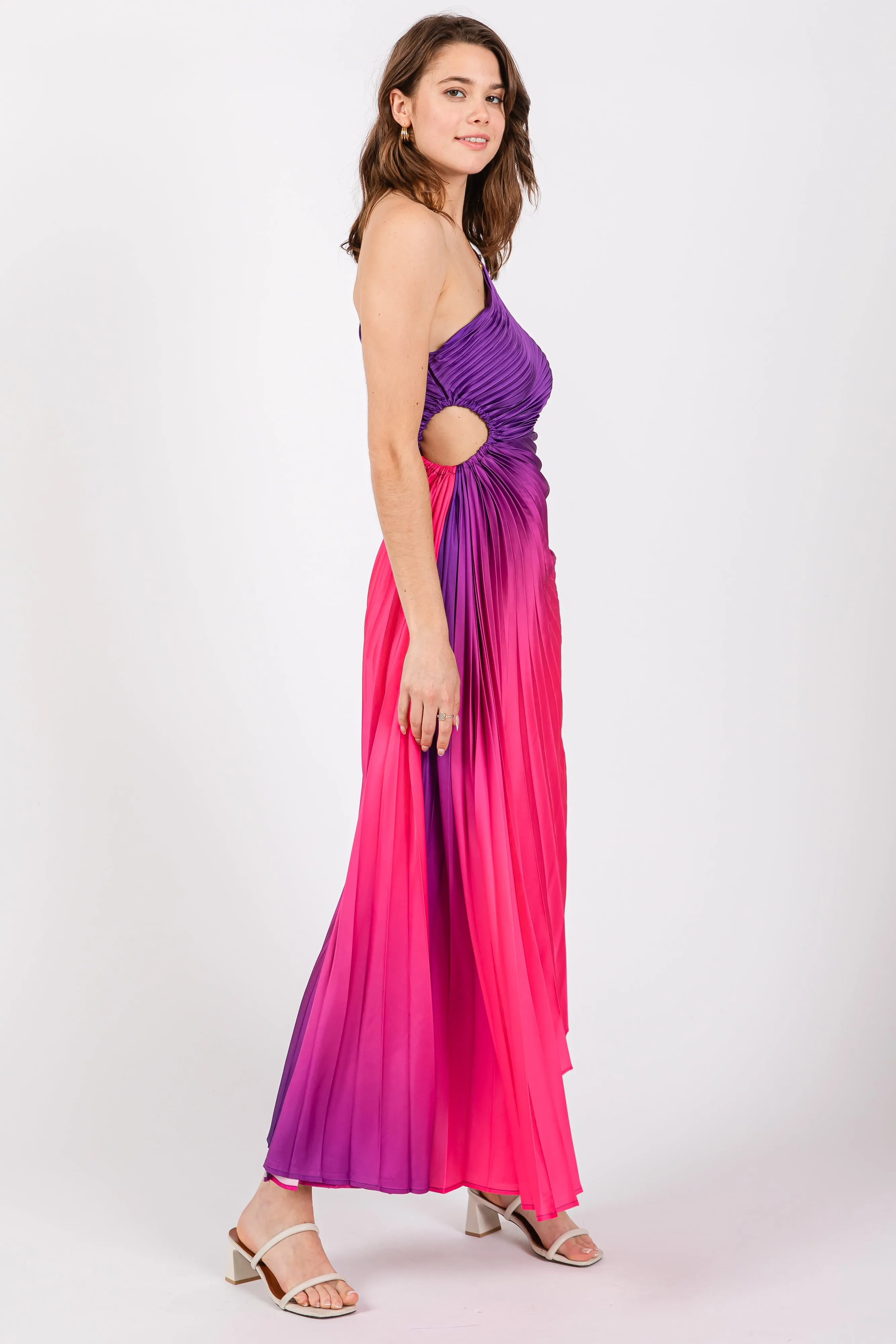 Purple Ombre Pleated Asymmetrical Maxi Dress sold by Pinkblush product image thumbnail 2