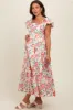 Cream Floral Square Neck Puffy Sleeves Maternity Dress sold by Pinkblush