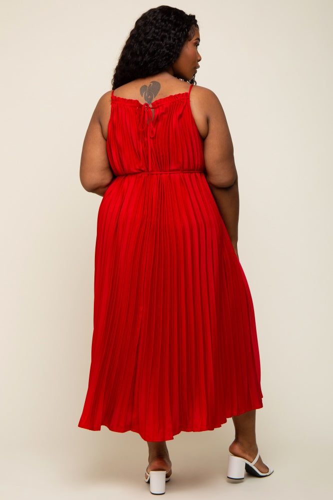 Red Pleated Sleeveless Waist Tie Plus Maxi Dress sold by Pinkblush product image thumbnail 3