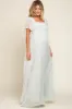 Mint Green Floral Smocked Chiffon Maternity Maxi Dress sold by Pinkblush