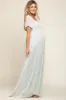 Mint Green Floral Smocked Chiffon Maternity Maxi Dress sold by Pinkblush
