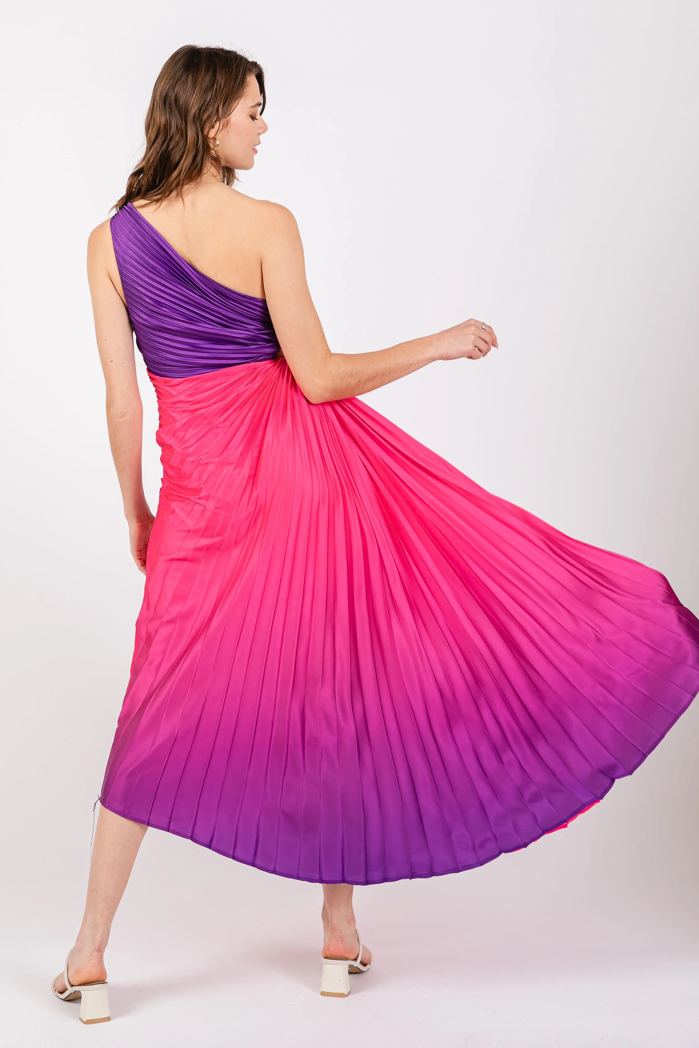 Purple Ombre Pleated Asymmetrical Maxi Dress sold by Pinkblush product image thumbnail 3