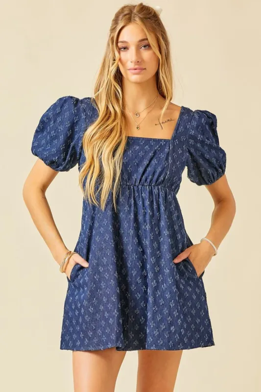 Medium Denim Distressed Detail Babydoll Mini Dress sold by Pinkblush