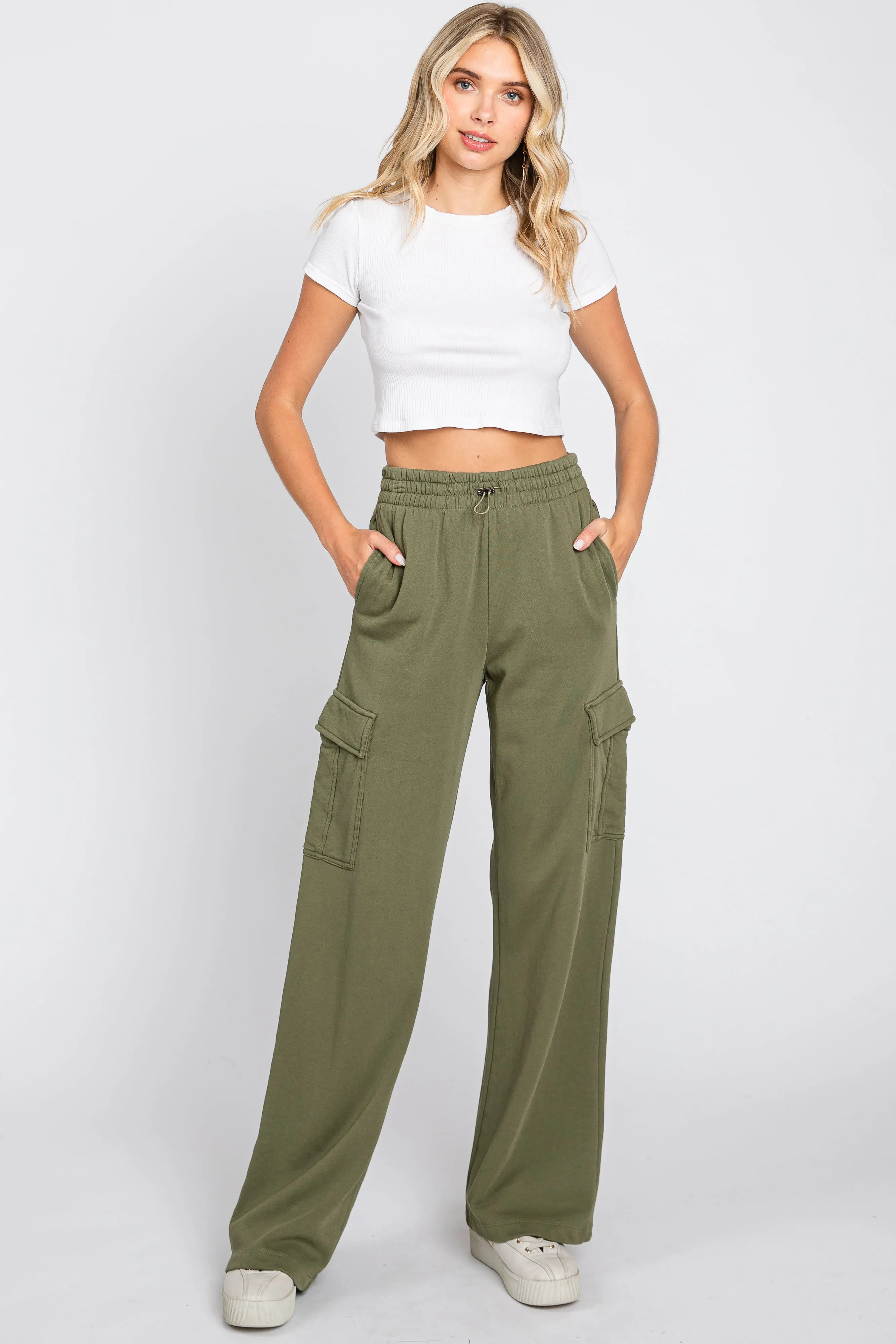 Olive Pocketed Lounge Pants sold by Pinkblush