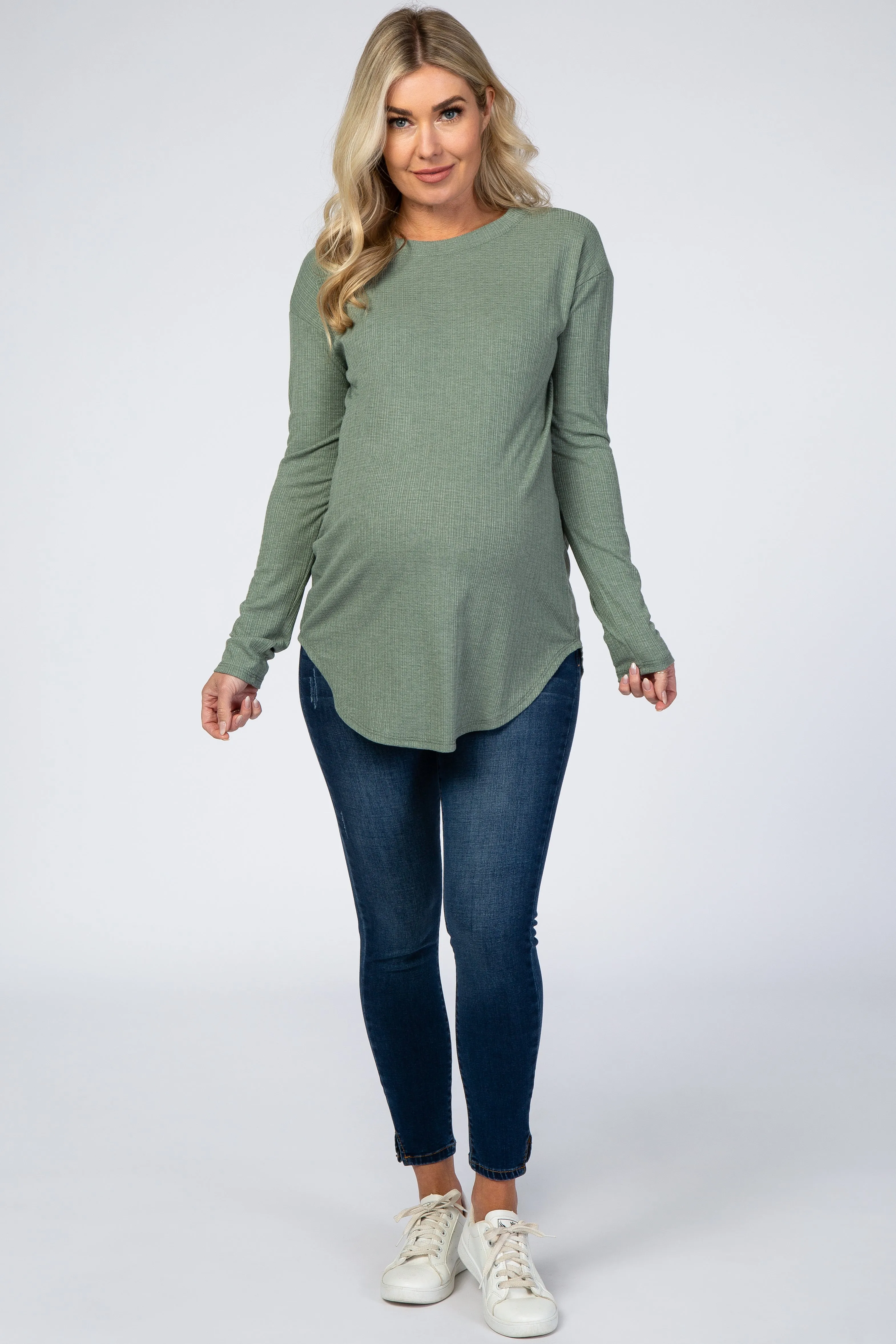 Olive Long Sleeve Ribbed Maternity Top sold by Pinkblush product image thumbnail 4