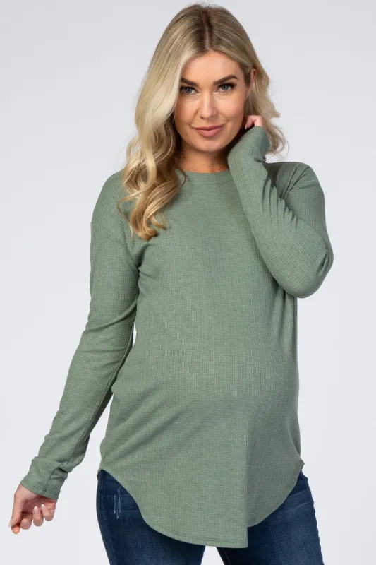 Olive Long Sleeve Ribbed Maternity Top sold by Pinkblush