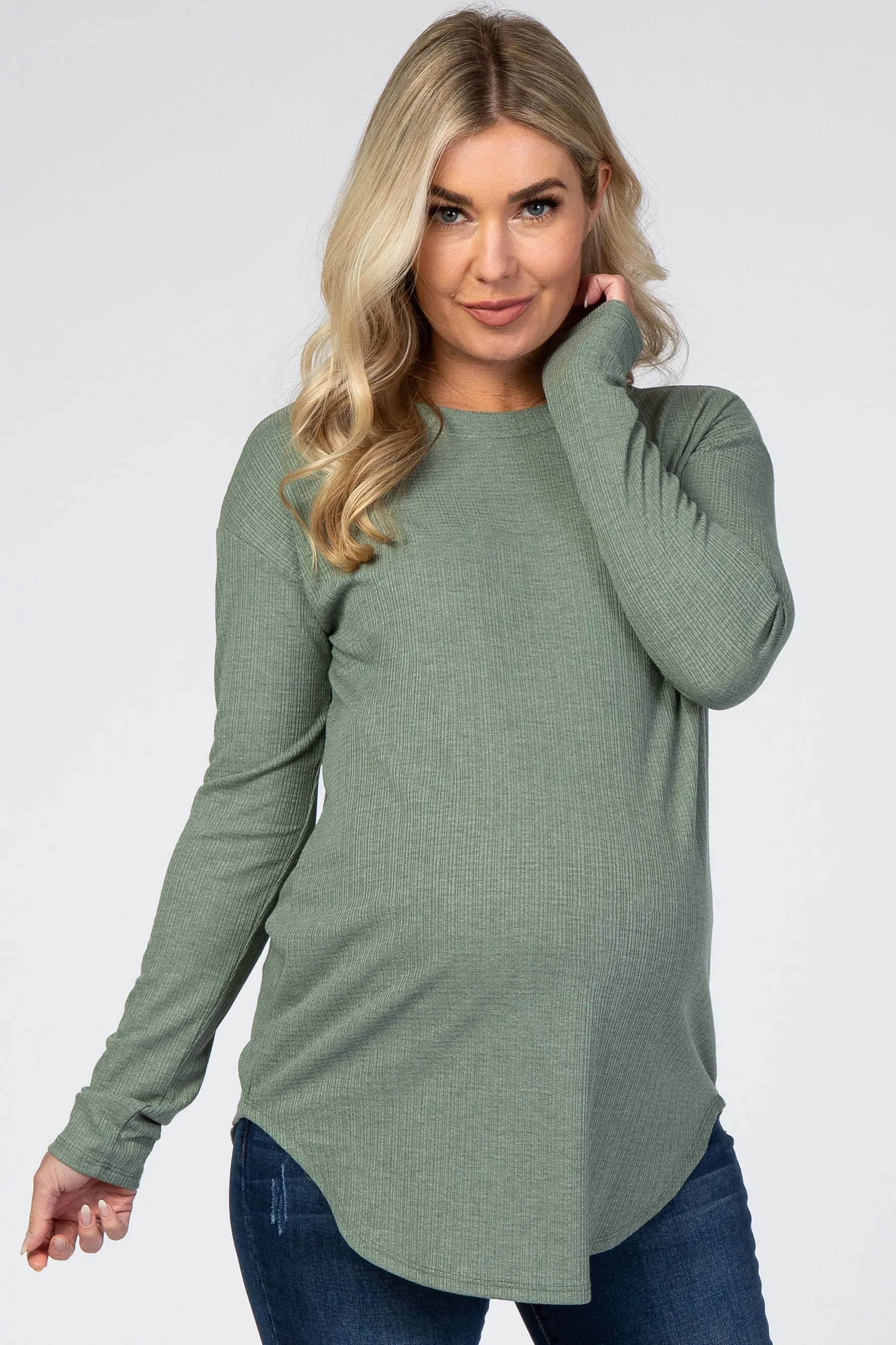 Olive Long Sleeve Ribbed Maternity Top sold by Pinkblush