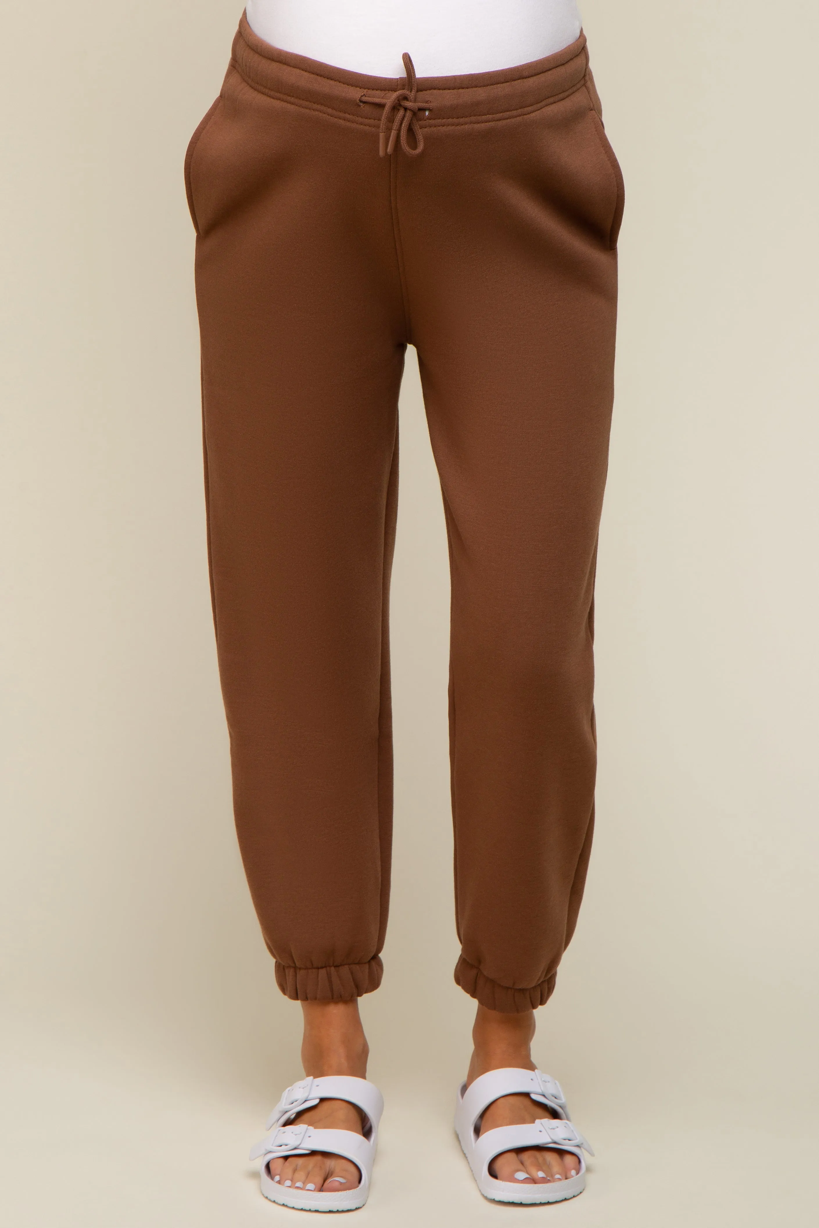 Brown Basic Fleece Maternity Sweatpants sold by Pinkblush product image thumbnail 2