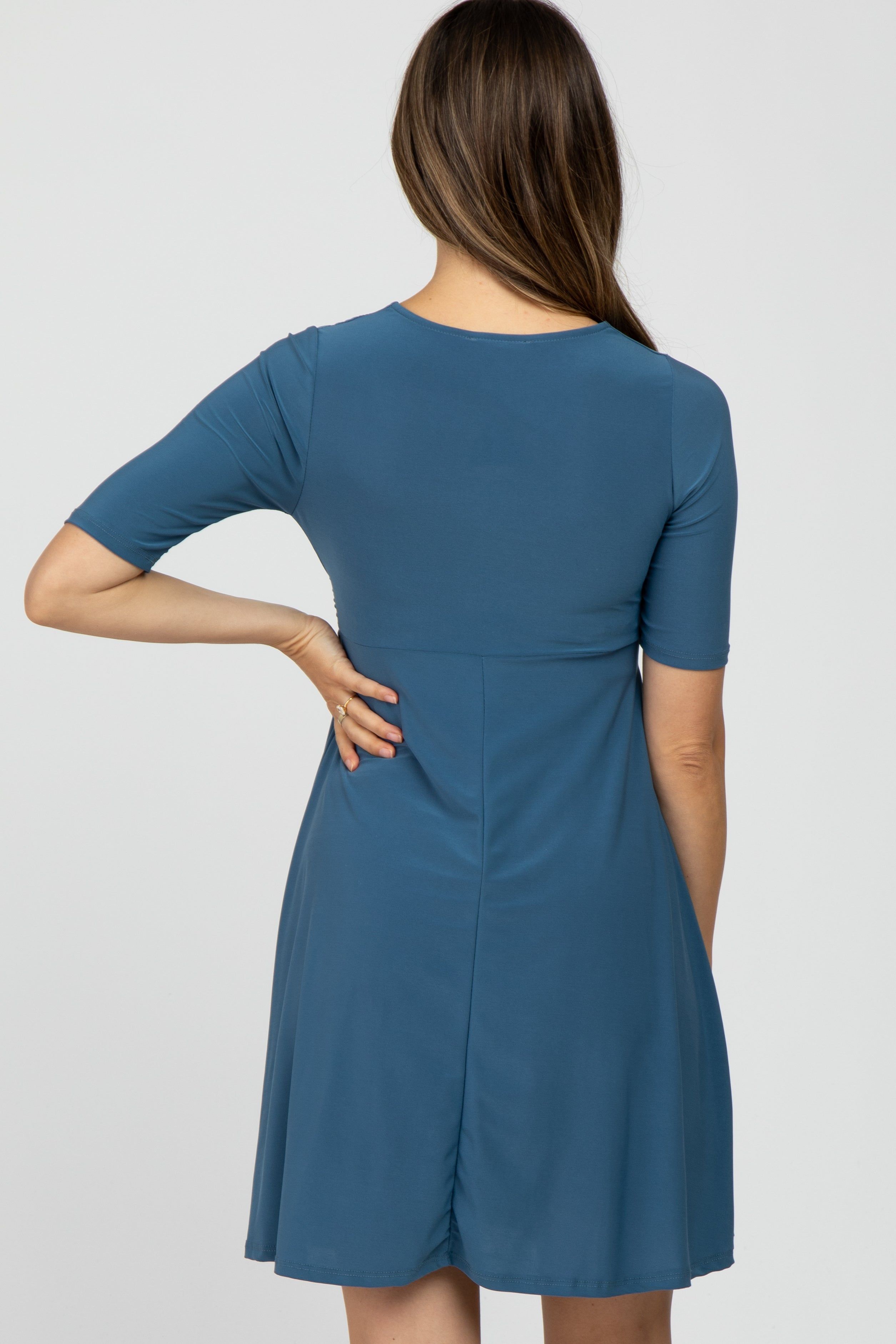 Blue Waist Tie Maternity Nursing Dress sold by Pinkblush product image thumbnail 4