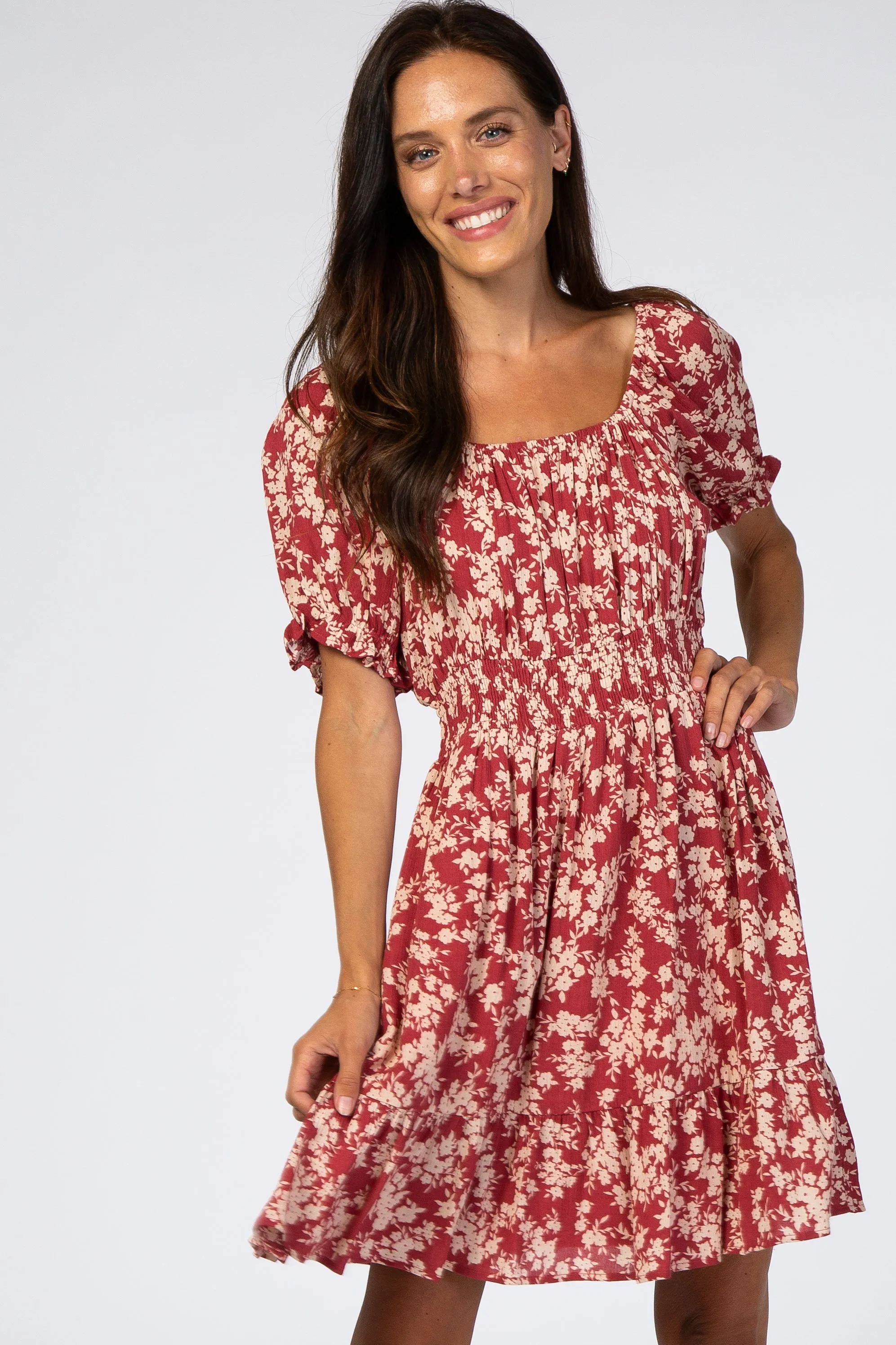 Red Floral Off Shoulder Mini Dress sold by Pinkblush product image thumbnail 4