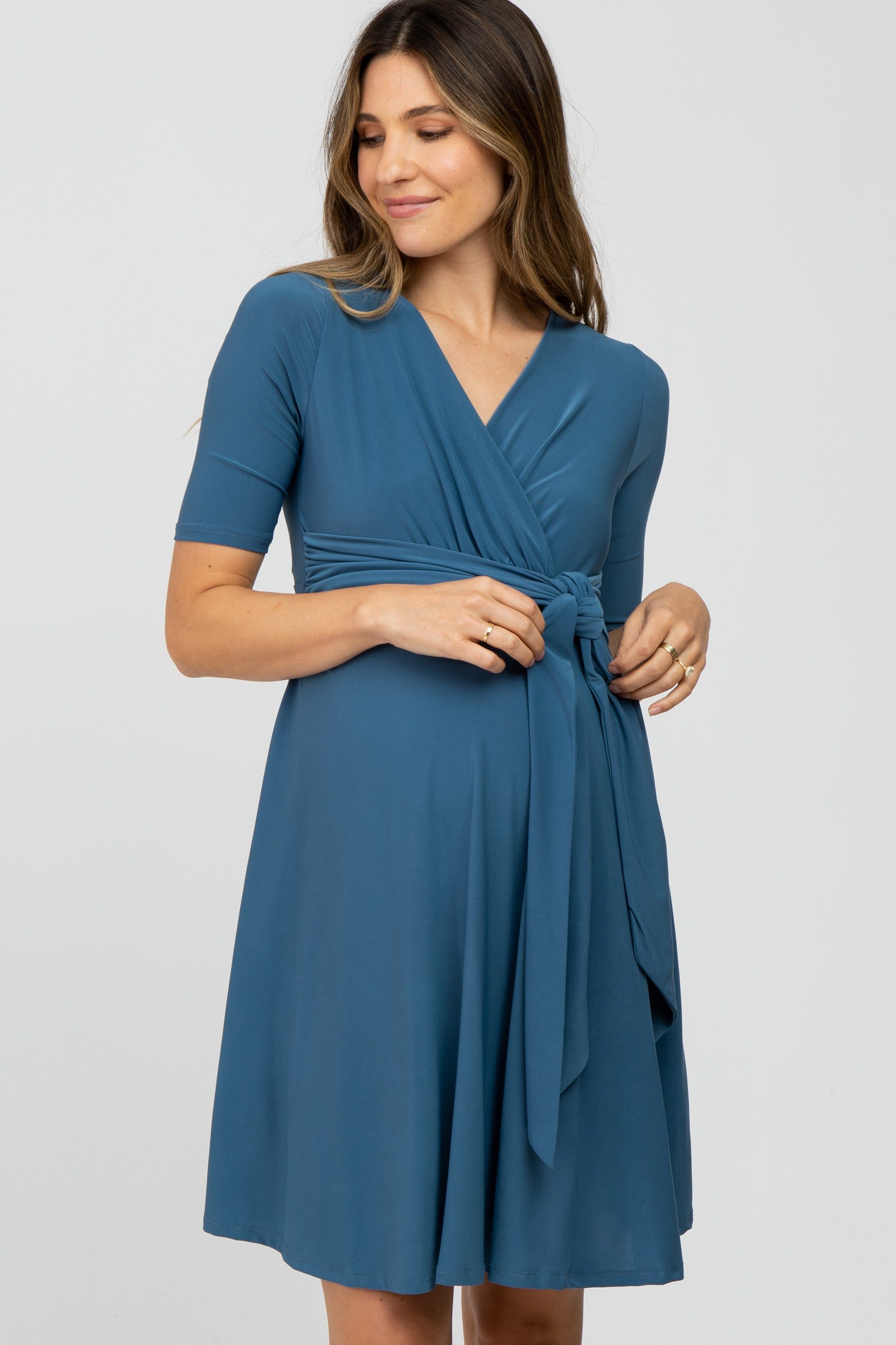 Blue Waist Tie Maternity Nursing Dress sold by Pinkblush product image thumbnail 2