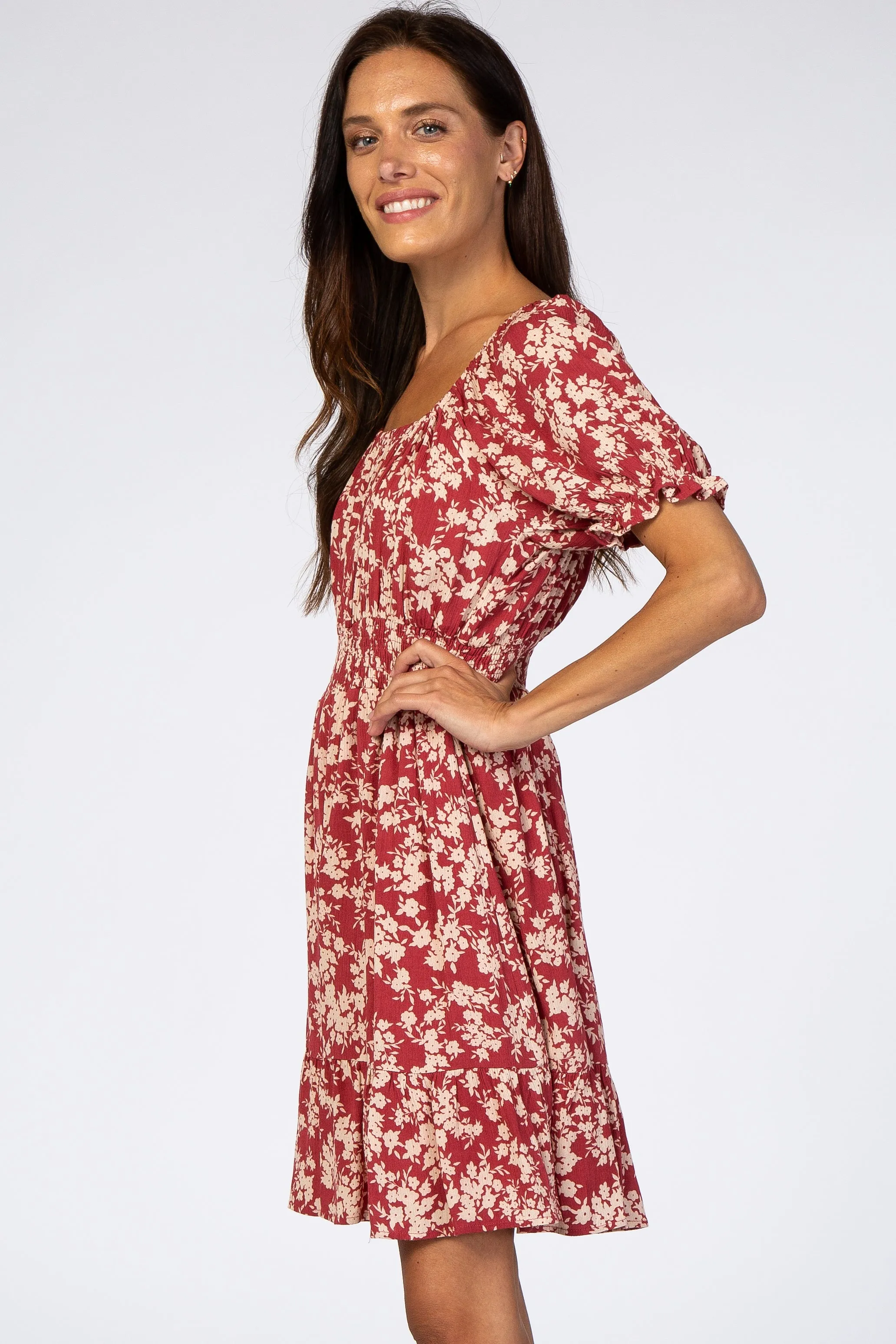 Red Floral Off Shoulder Mini Dress sold by Pinkblush product image thumbnail 2
