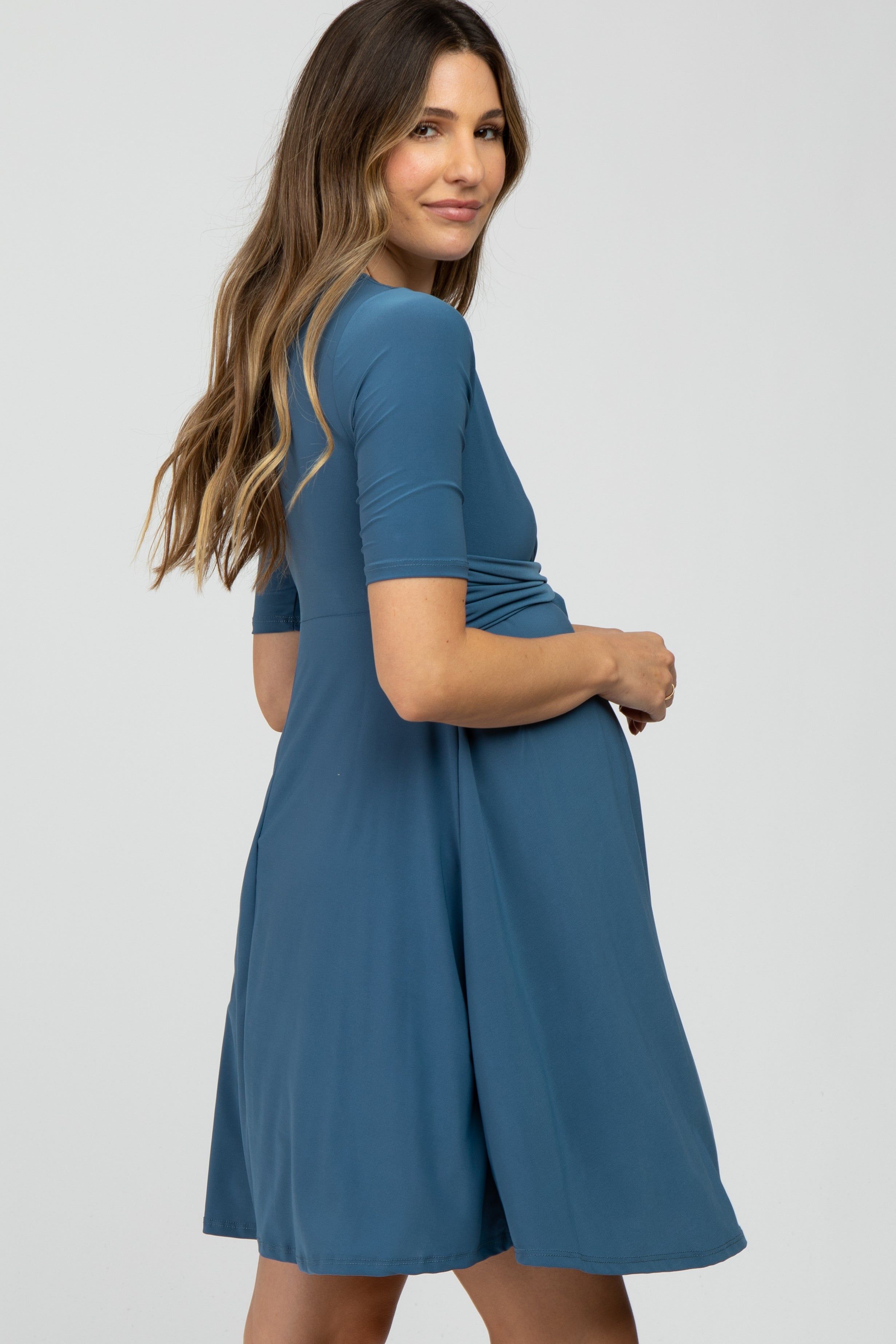 Blue Waist Tie Maternity Nursing Dress sold by Pinkblush product image thumbnail 3