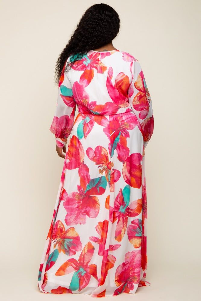 Fuchsia Floral Chiffon Plus Maxi Dress sold by Pinkblush product image thumbnail 3