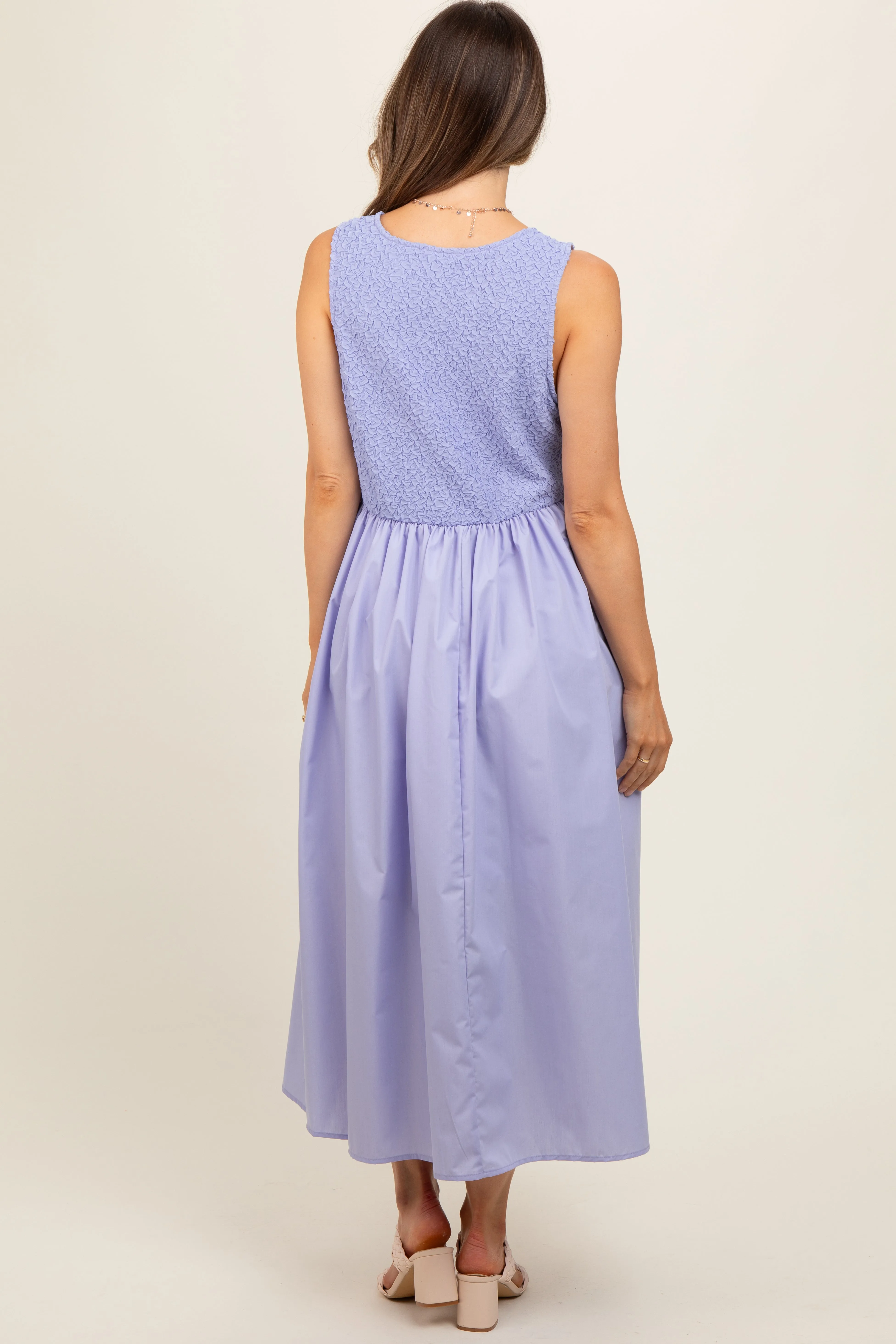 Periwinkle Textured Scoop Neck Sleeveless Maternity Midi Dress sold by Pinkblush product image thumbnail 3