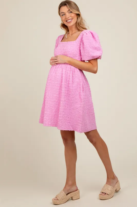 Pink Textured Bubble Sleeve Maternity Mini Dress sold by Pinkblush