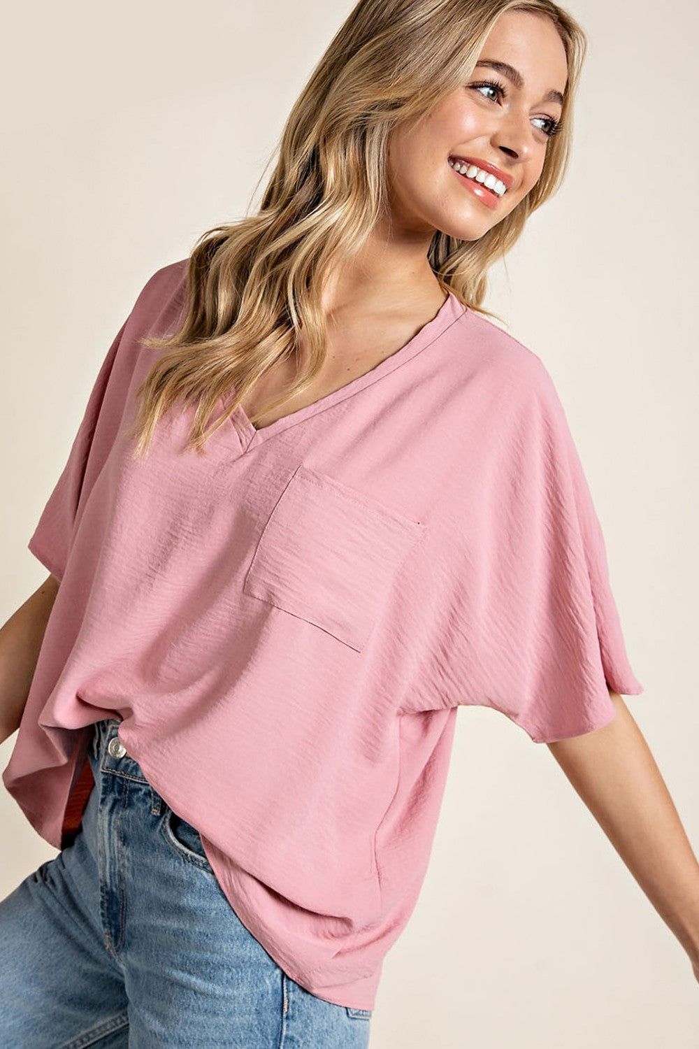 Mauve Oversized V-Neck Pocket Front Blouse sold by Pinkblush product image thumbnail 5