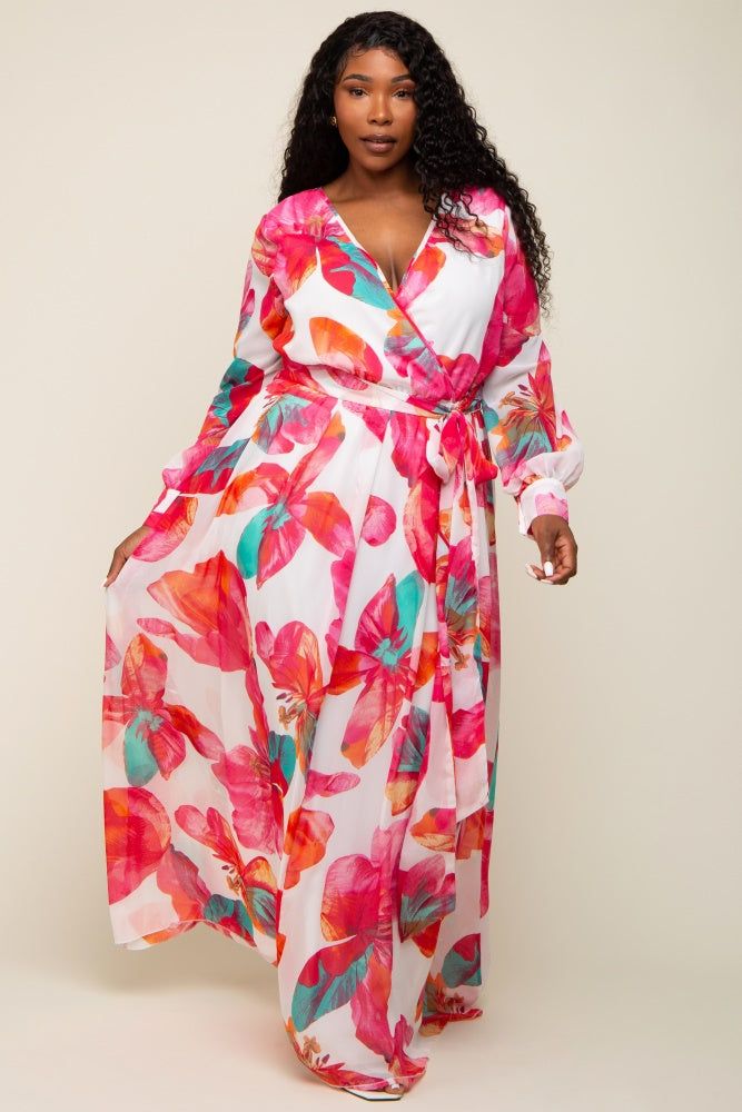 Fuchsia Floral Chiffon Plus Maxi Dress sold by Pinkblush product image thumbnail 4