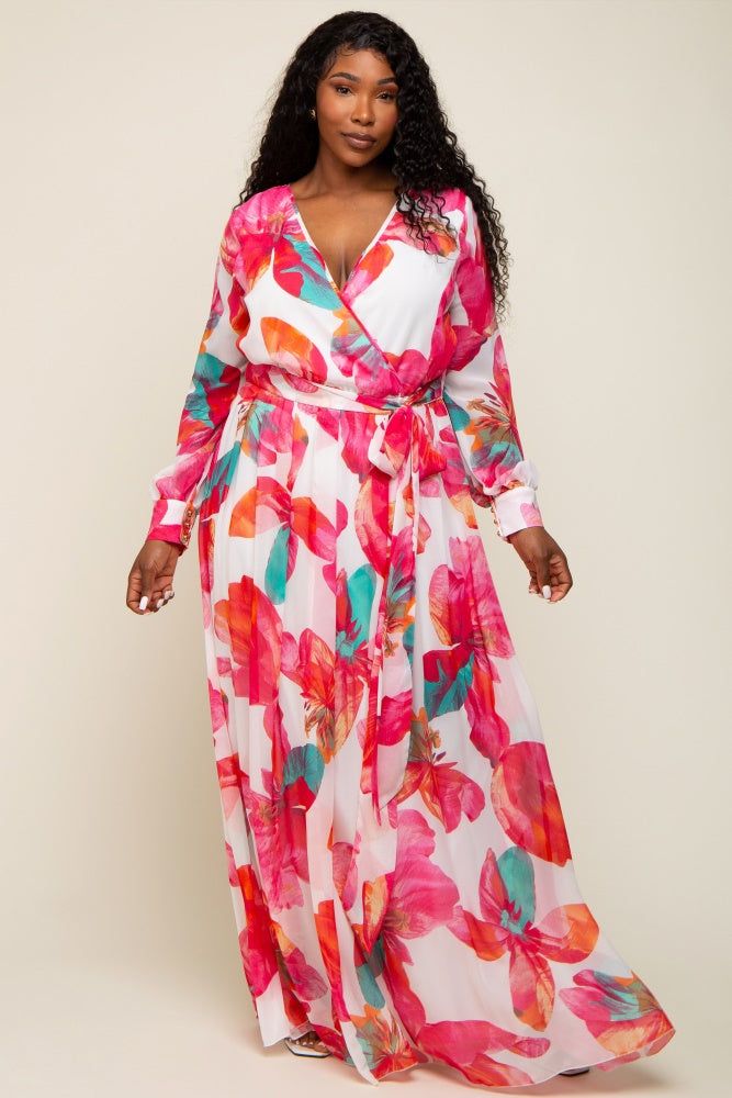 Fuchsia Floral Chiffon Plus Maxi Dress sold by Pinkblush