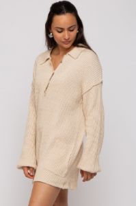 Beige Button Up Sweater Romper sold by Pinkblush