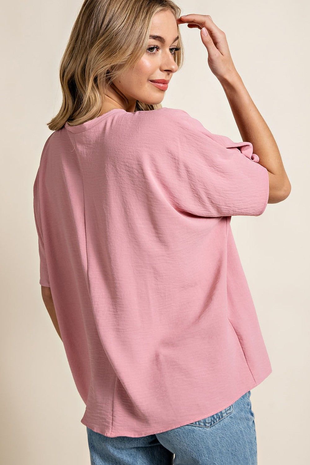 Mauve Oversized V-Neck Pocket Front Blouse sold by Pinkblush product image thumbnail 6