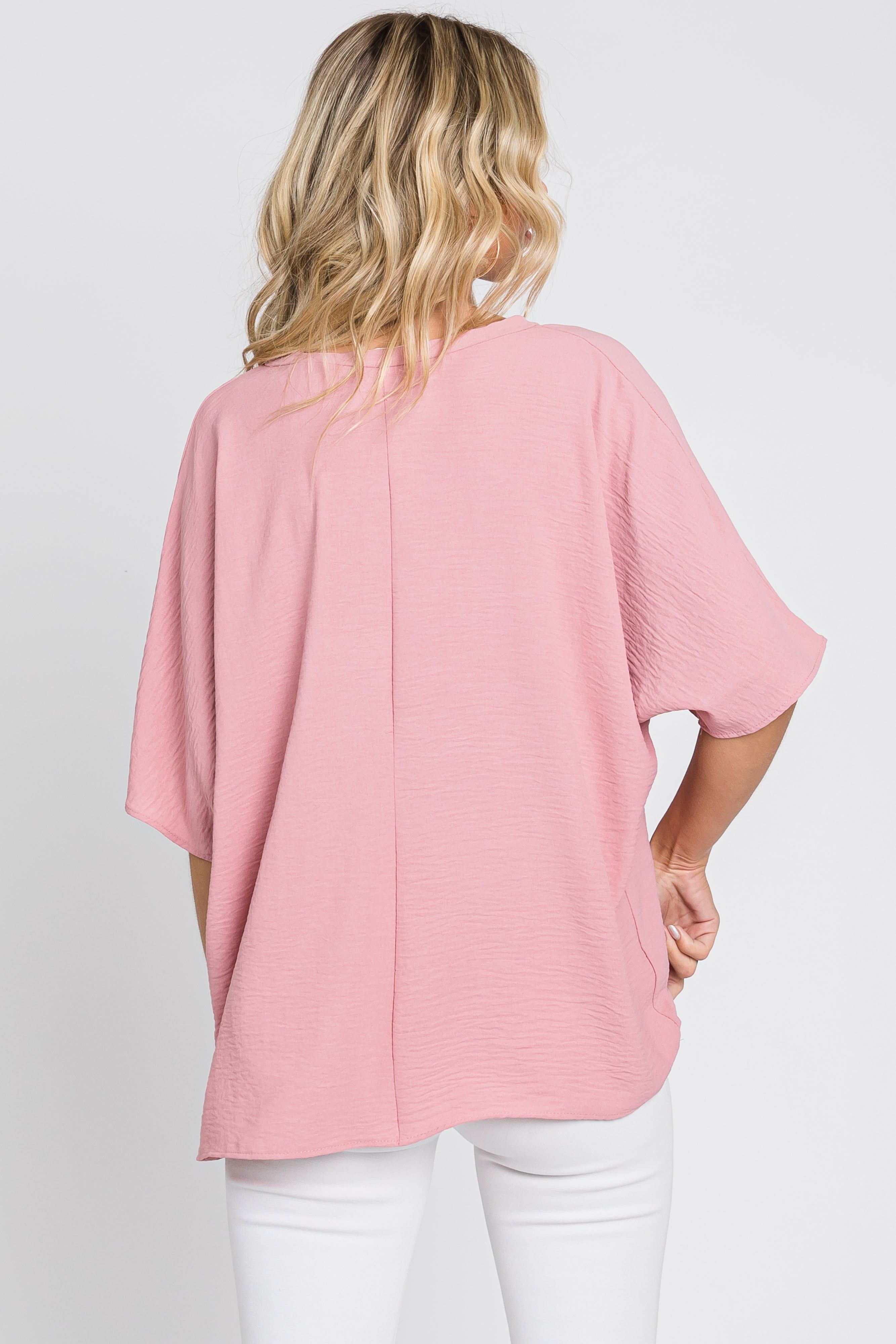 Mauve Oversized V-Neck Pocket Front Blouse sold by Pinkblush product image thumbnail 3