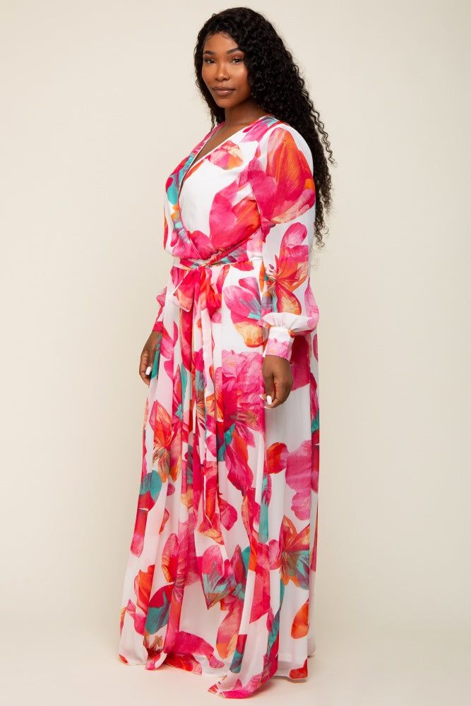 Fuchsia Floral Chiffon Plus Maxi Dress sold by Pinkblush product image thumbnail 2
