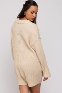 Beige Button Up Sweater Romper sold by Pinkblush