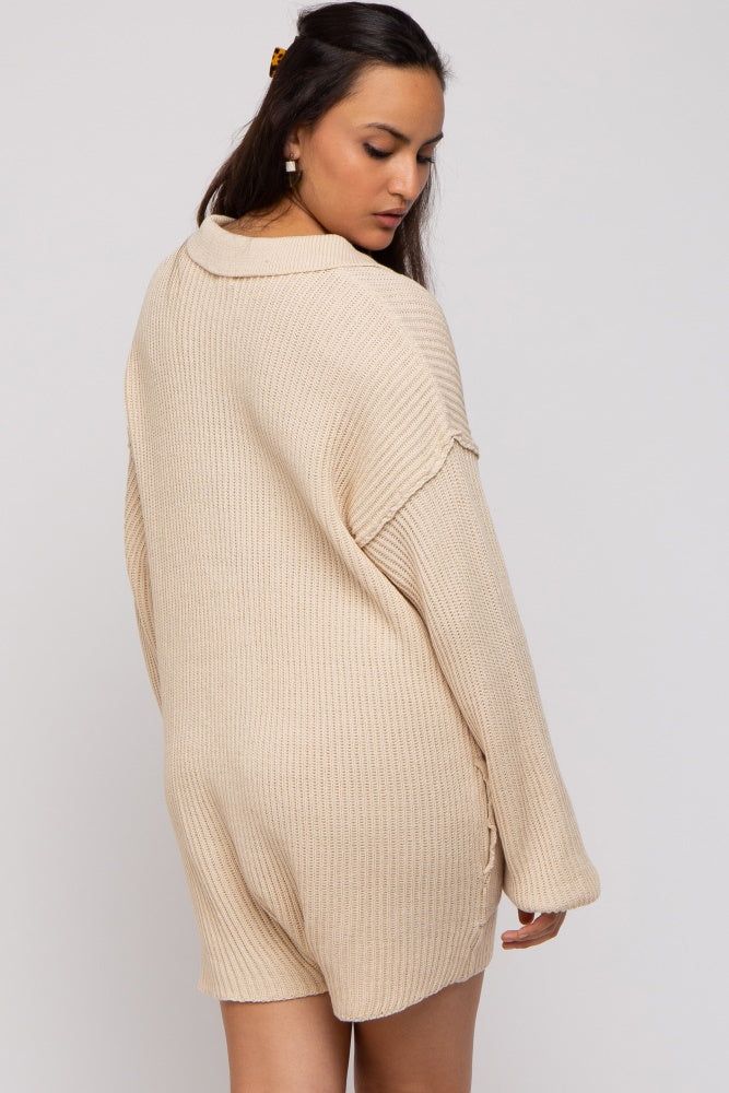 Beige Button Up Sweater Romper sold by Pinkblush product image thumbnail 5
