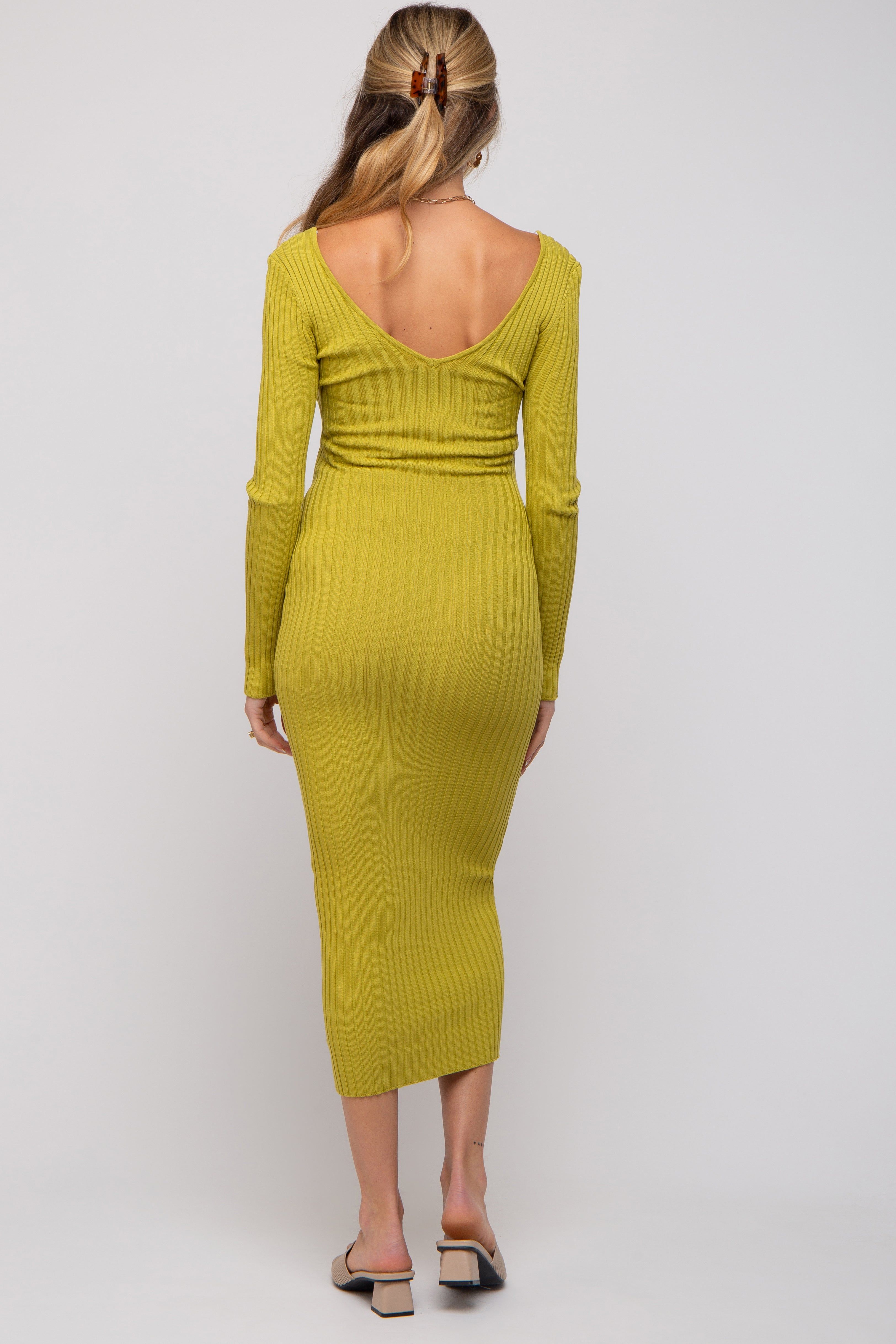 Lime V-Neck Long Sleeve Fitted Maternity Maxi Dress sold by Pinkblush product image thumbnail 4