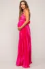 Fuchsia Satin Pleated Cutout Maternity Gown sold by Pinkblush
