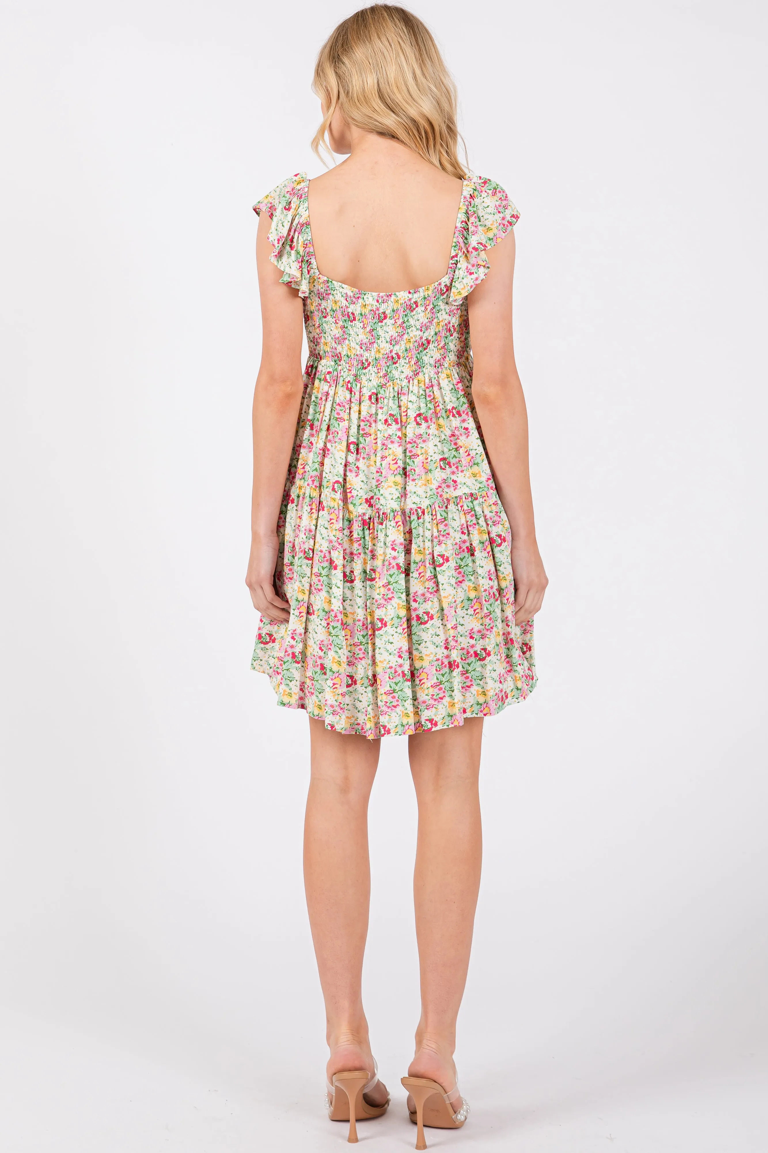 Cream Floral Tiered Mini Dress sold by Pinkblush product image thumbnail 3