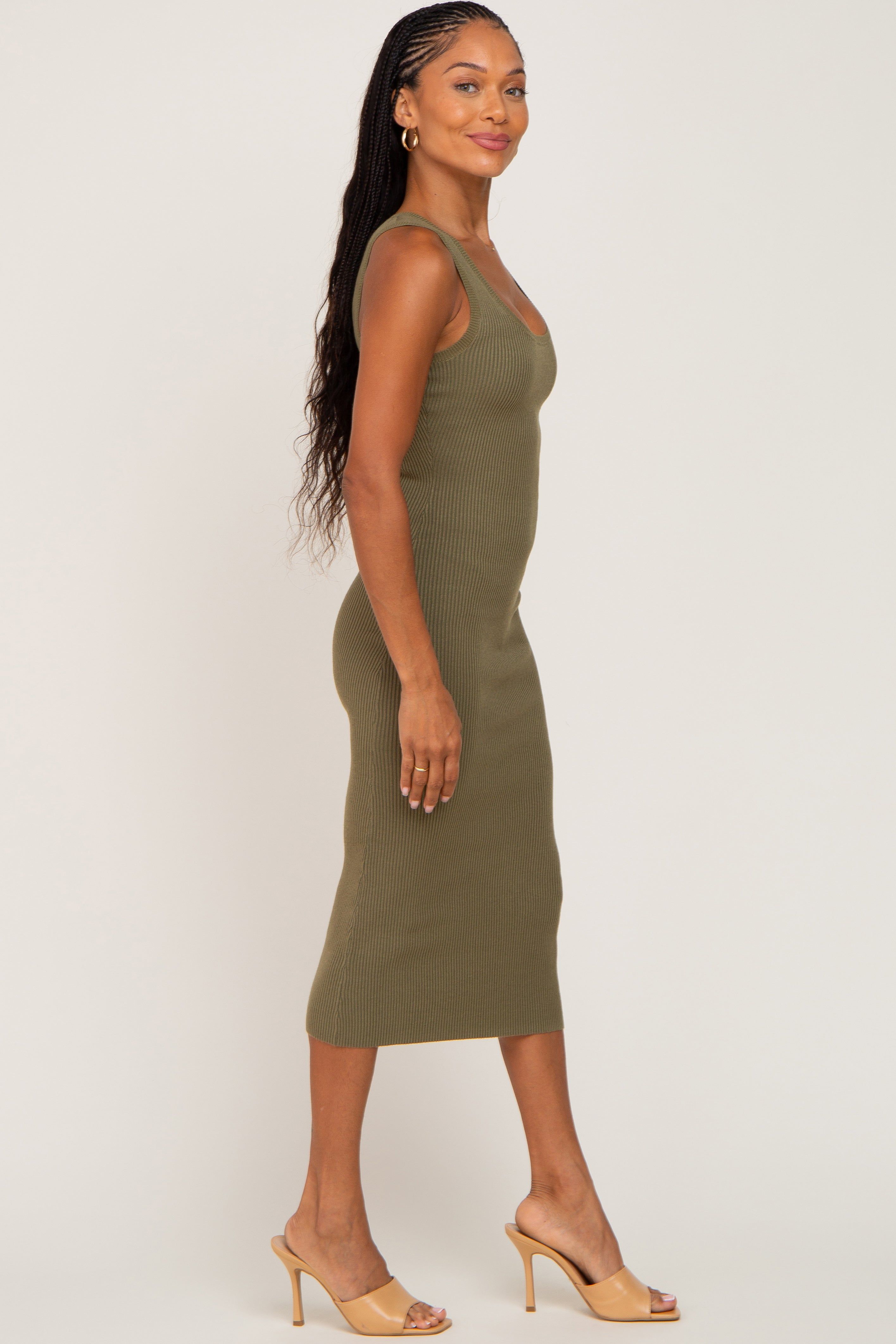 Olive Fitted Knit Midi Dress sold by Pinkblush product image thumbnail 2