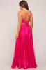 Fuchsia Satin Pleated Cutout Maternity Gown sold by Pinkblush
