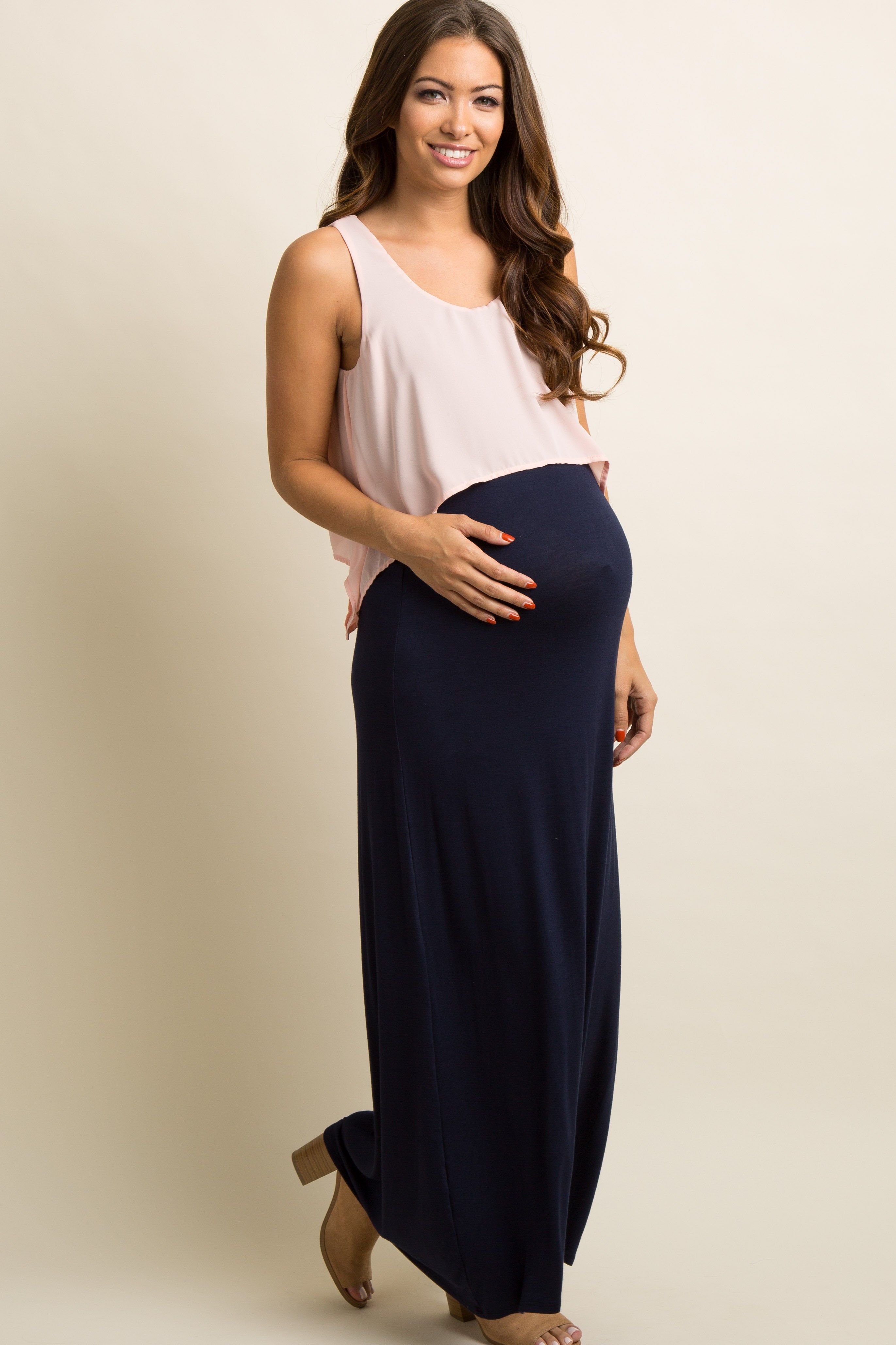 PinkBlush Pink Chiffon Overlay Maternity Maxi Dress sold by Pinkblush