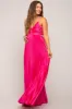 Fuchsia Satin Pleated Cutout Maternity Gown sold by Pinkblush