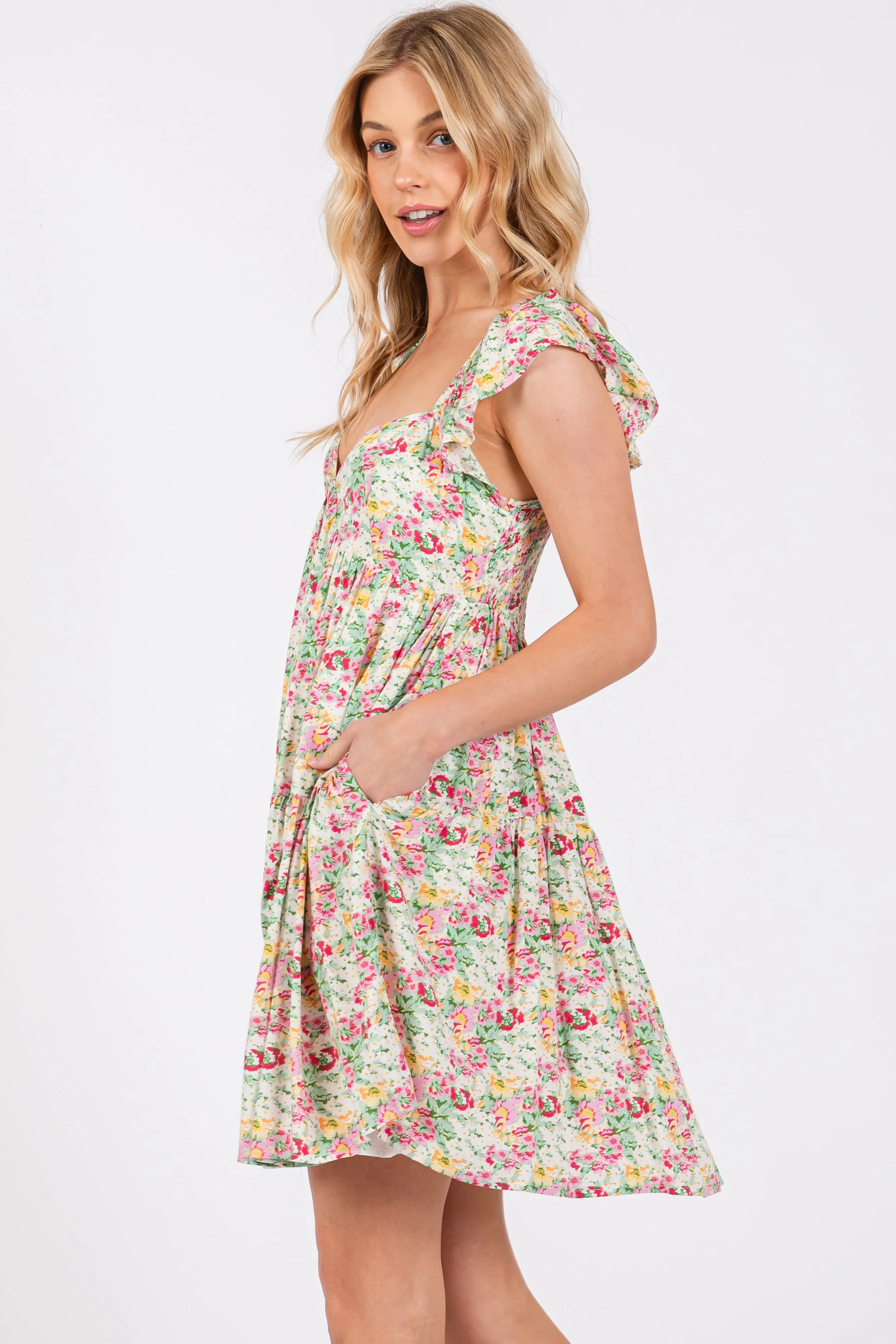 Cream Floral Tiered Mini Dress sold by Pinkblush product image thumbnail 2