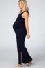 Navy Blue Sleeveless Ruched Side Slit Maternity Maxi Dress sold by Pinkblush