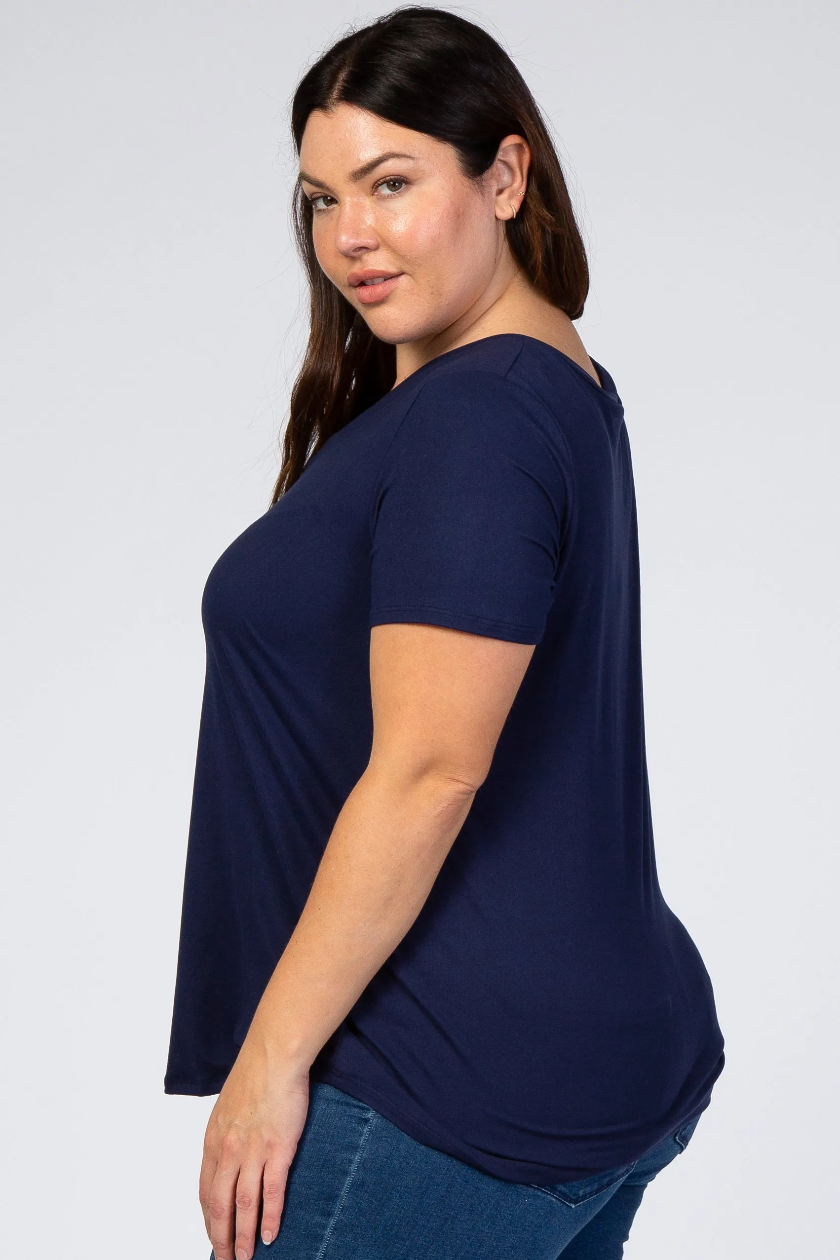 Navy Blue V-Neck Short Sleeve Plus Top sold by Pinkblush product image thumbnail 2