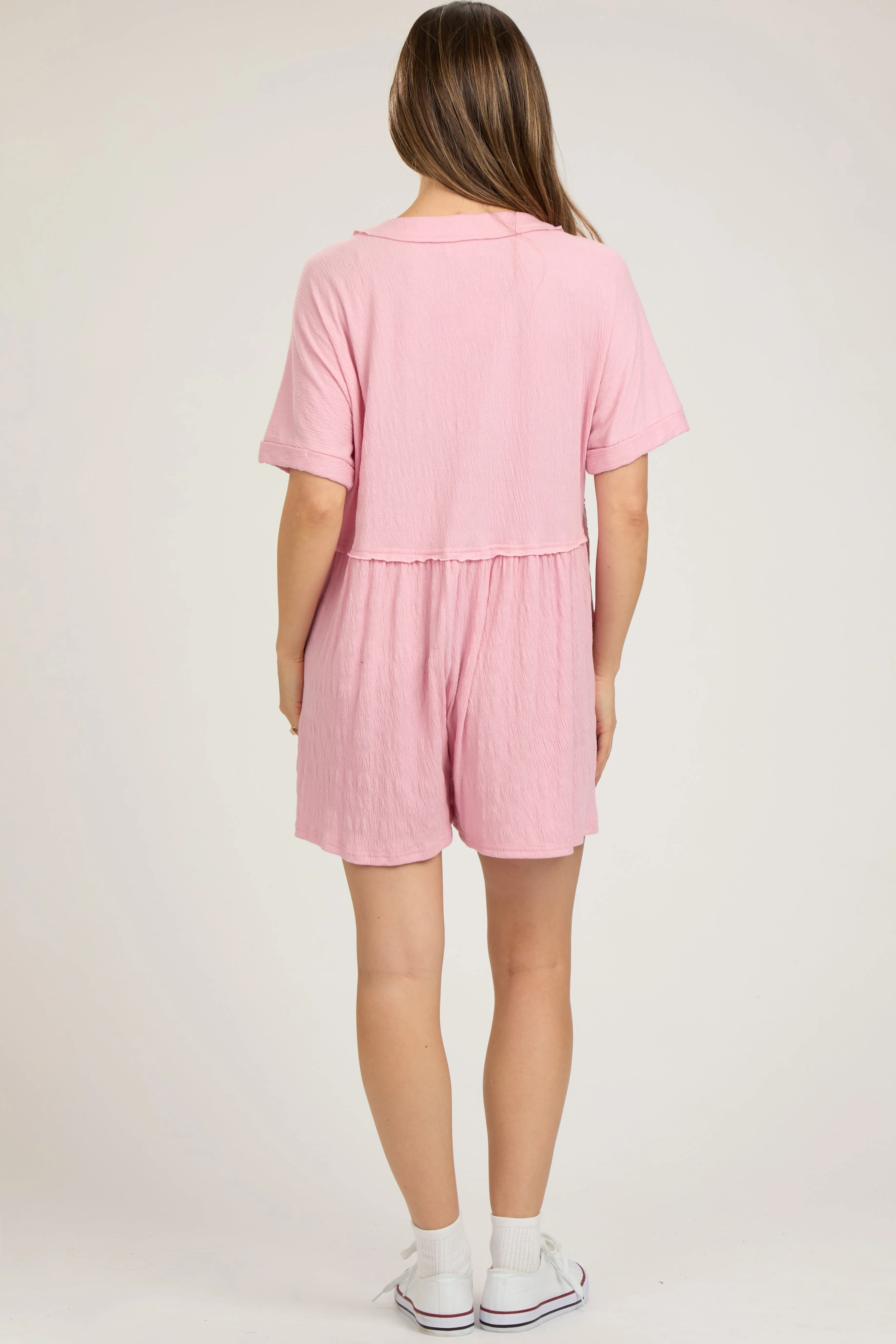 Pink Button Down Maternity Romper sold by Pinkblush product image thumbnail 3