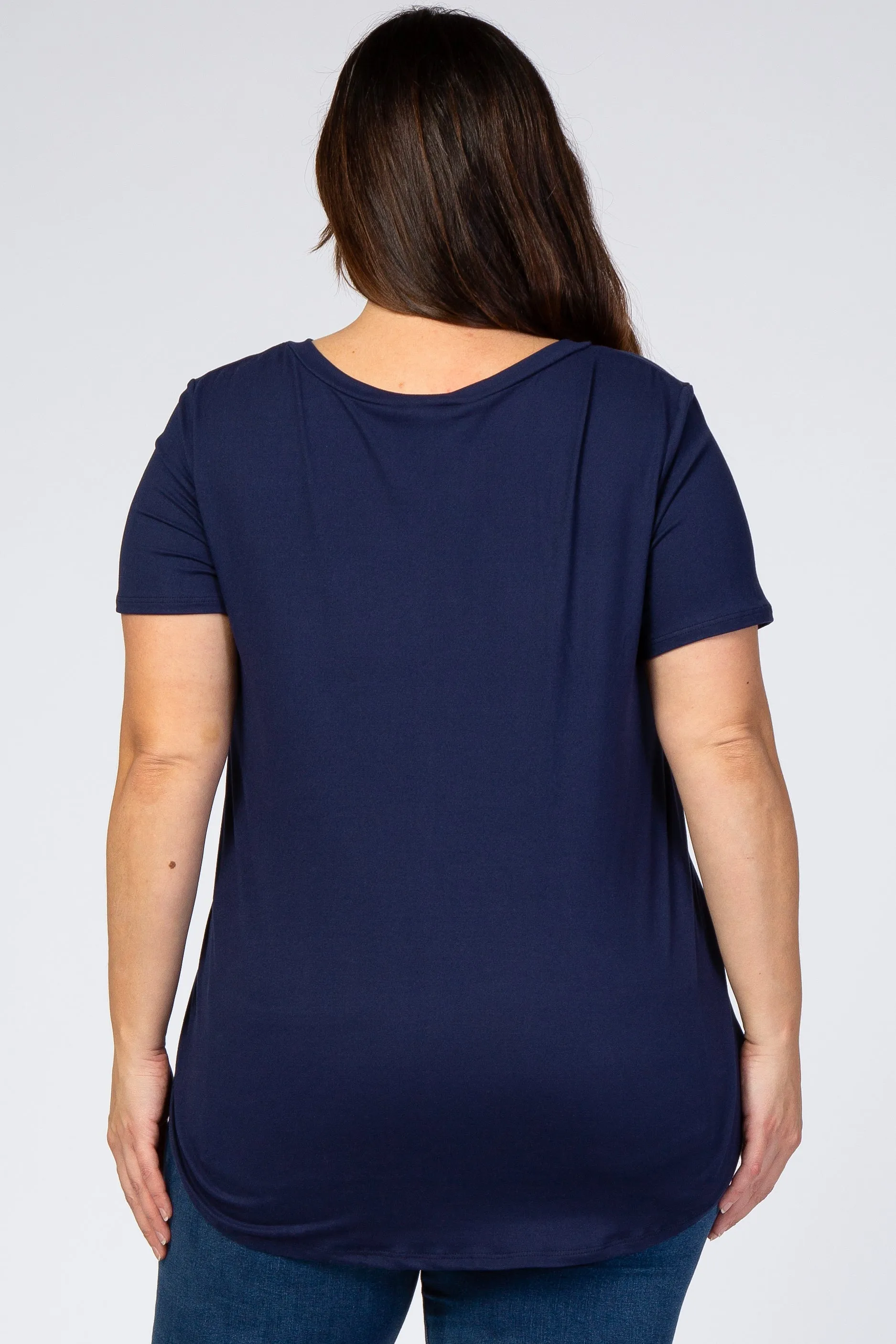 Navy Blue V-Neck Short Sleeve Plus Top sold by Pinkblush product image thumbnail 3