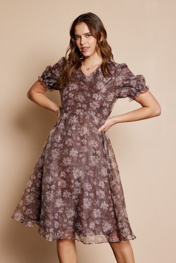 Brown Printed Organza Dress sold by Pinkblush product image thumbnail 2